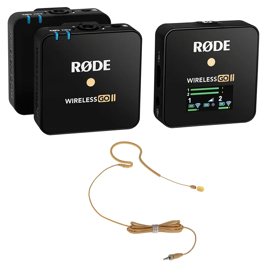 Rode Microphones Wireless GO II Dual Channel Wireless Microphone System Bundle with Polsen ESM-1-35H Single-Sided Earset Mic