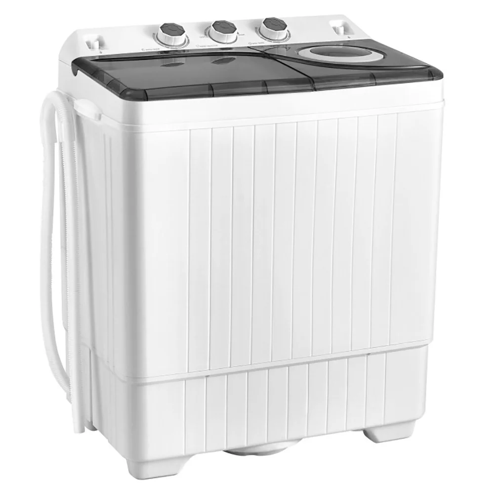 Resenkos 26 LBS Twin Tub Portable Washing Machine with Built-In Drain Pump-Gray, Portable Washing Machine for RV, Apartments and Dorms