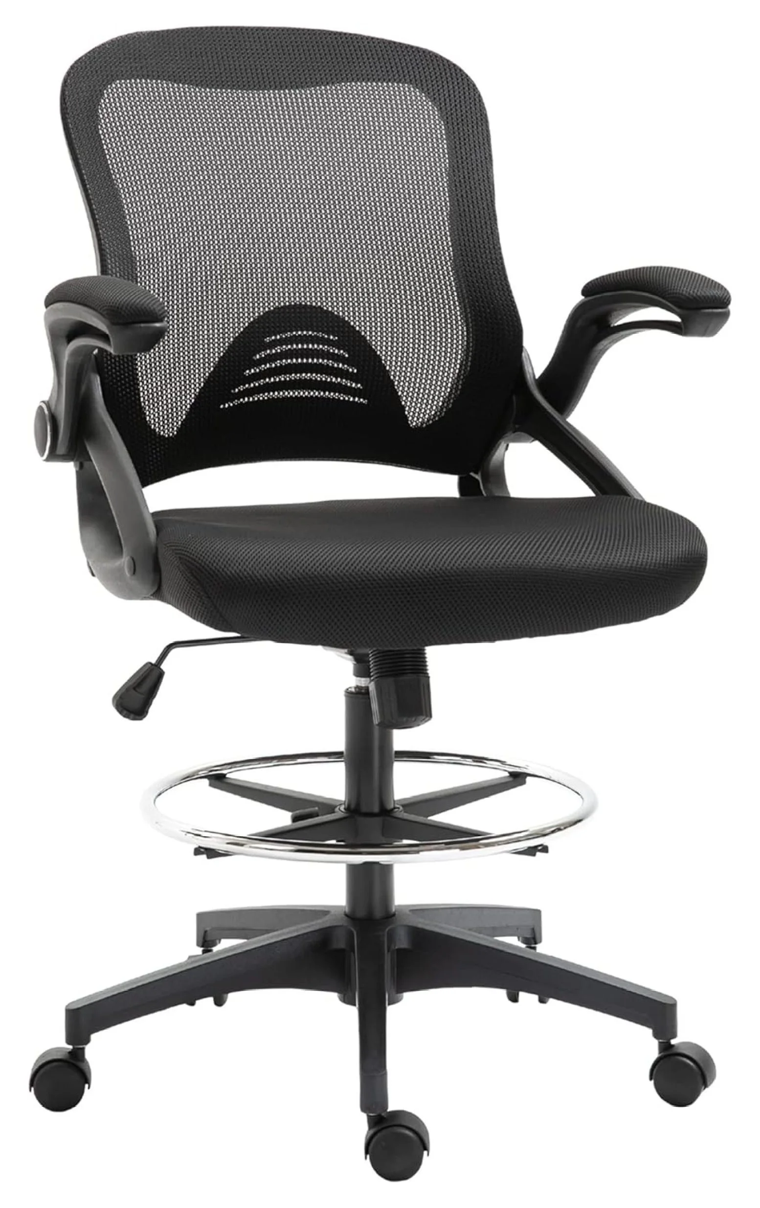 Jadona Mesh Drafting Chair, Tall Office Chair with Lumbar Support, -Up Armrests, Footrest Ring and Adjustable Seat Height, Black