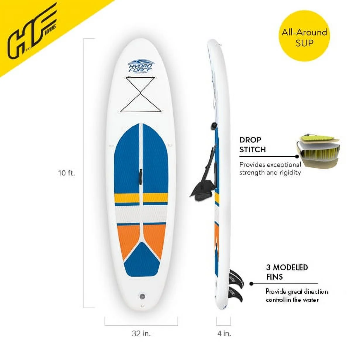 Bestway Hydro-Force White Cap 10' Inflatable Stand Up Paddle Board Kayak Set with Aluminum Oar