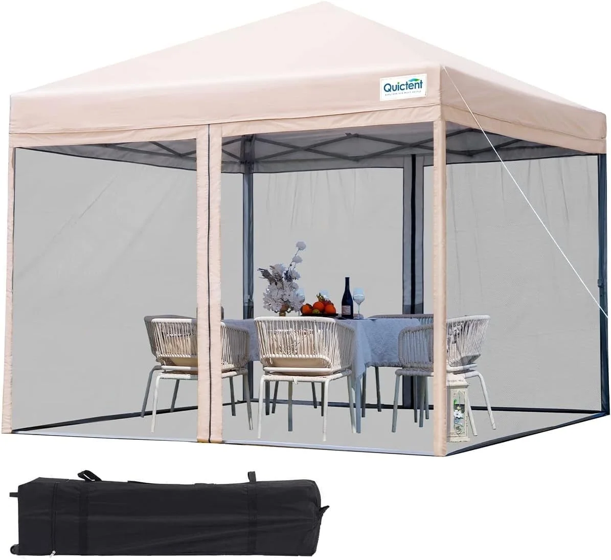 Quictent 10x10 Ez Pop up Canopy with Mosquito Netting Instant Setup Screen House Room Tent Waterproof with Roller Bag (Tan)