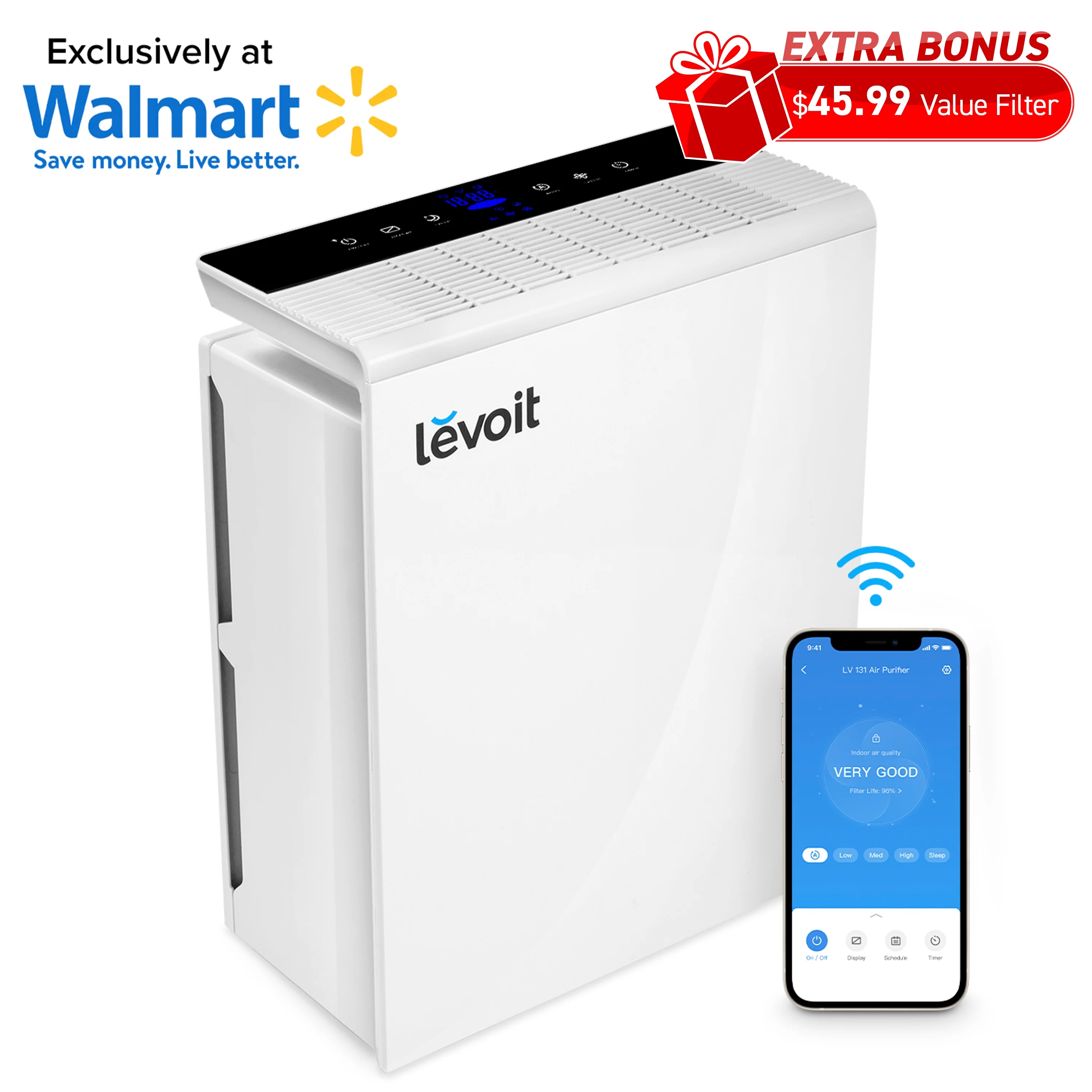 Levoit Smart Air Purifier LV-RH131S-WM, HEPA for Smoke & Odors, Bonus Filter, Energy Star