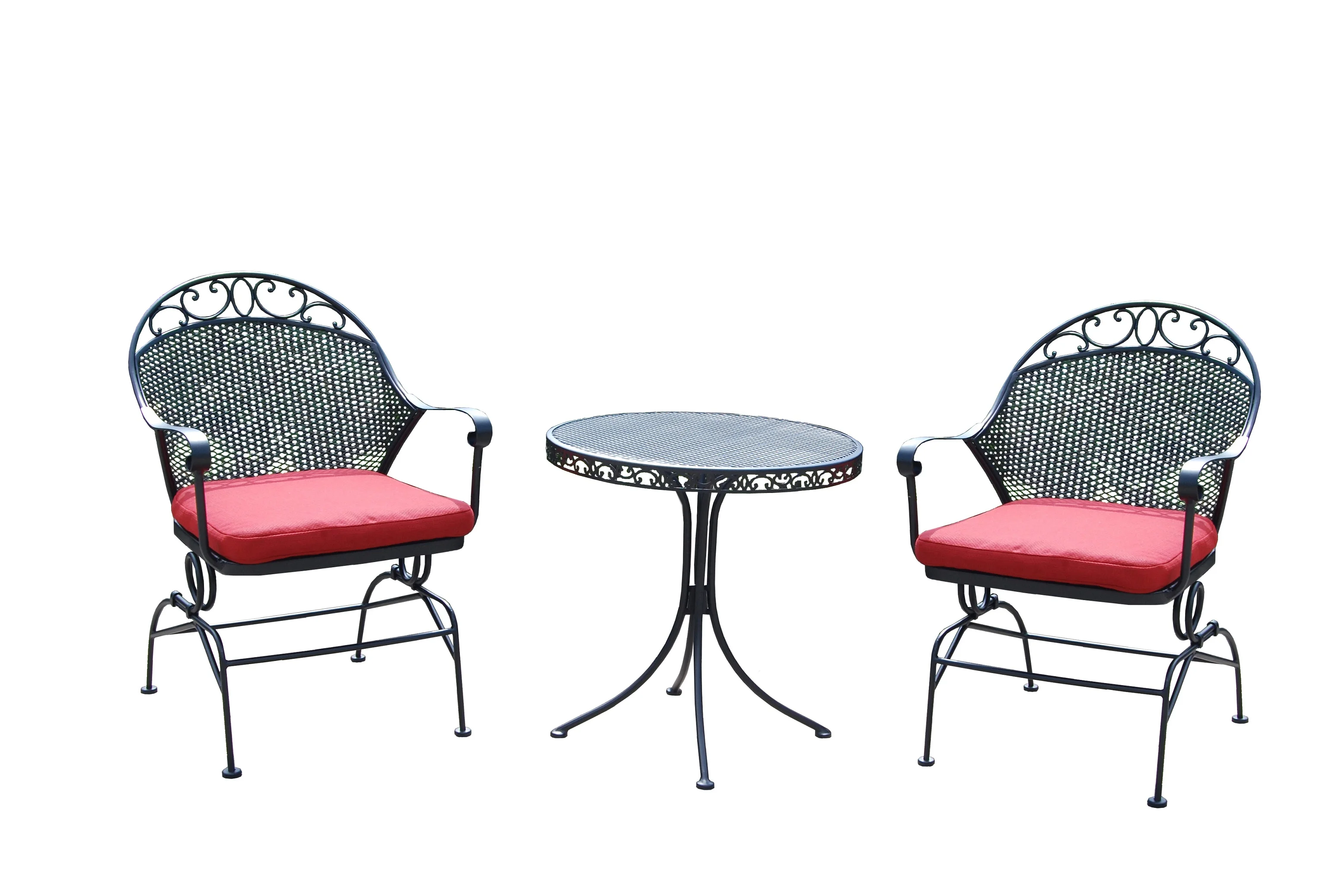 Better Homes & Gardens Clayton Court Outdoor Metal 3-Piece Bistro Set, Red Cushion, Spring Motion Chairs
