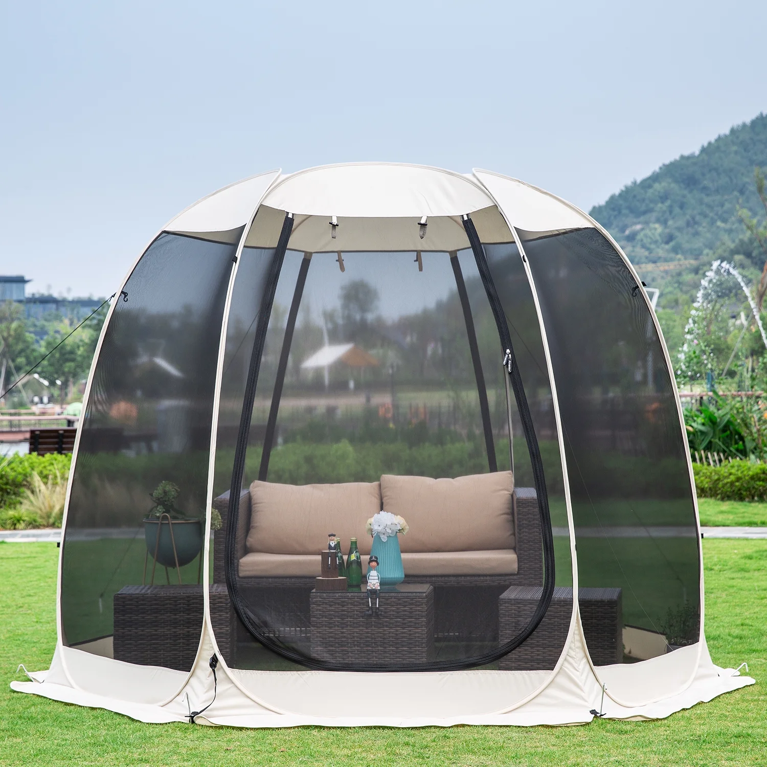 Alvantor Screen House Room Camping Beige Instant Canopy Pop Up Sun Shade Gazebo 10'X10'