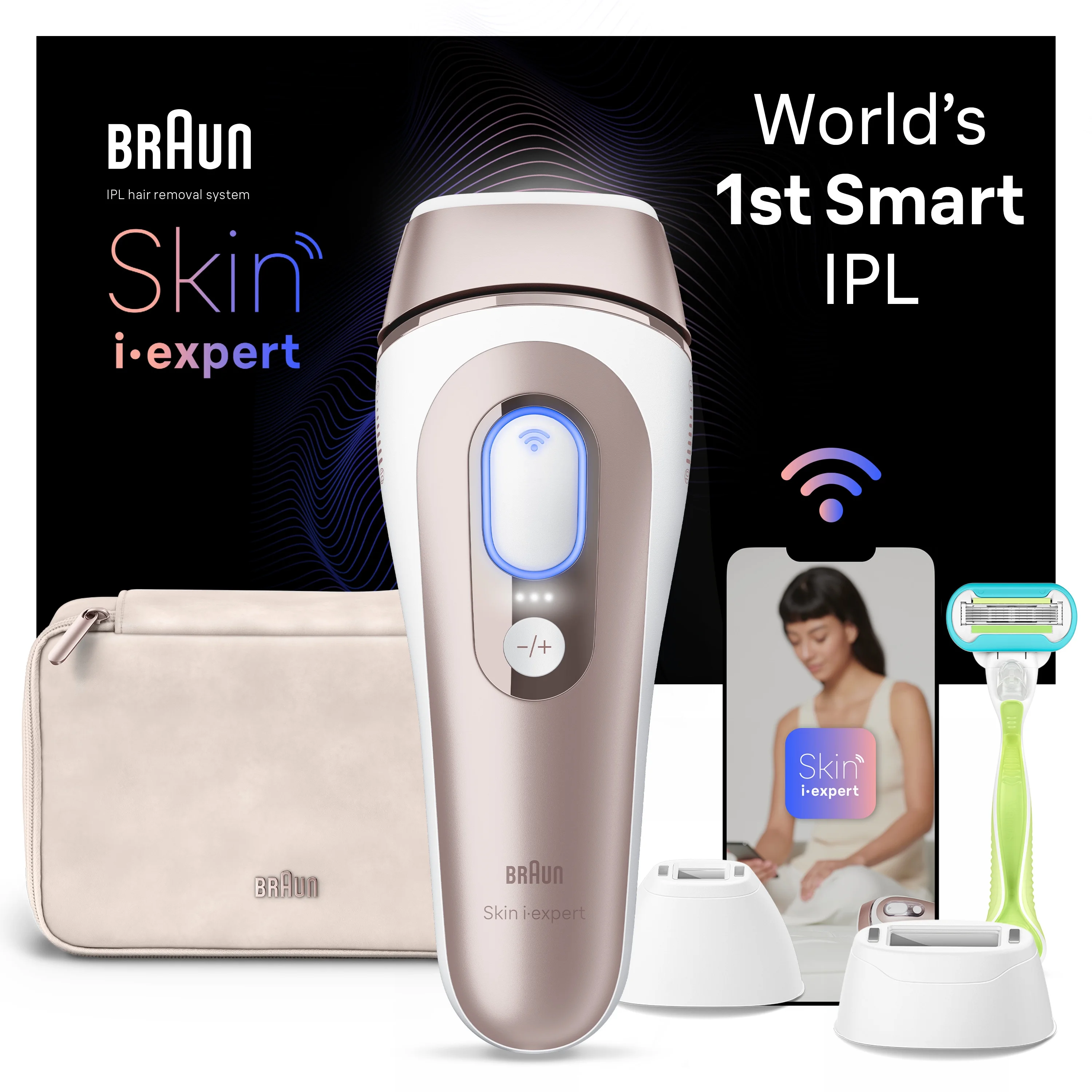 Braun IPL Skin i·expert, at Home Hair Removal, with Free App, Vanity Case, Venus Razor, 4 Smart Heads, Alternative for Laser Hair Removal, PL7387