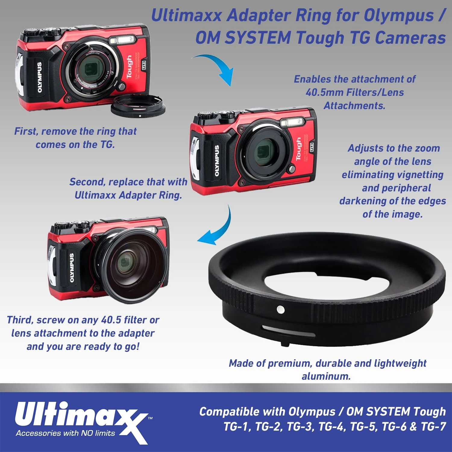 Ultimaxx Advanced OM SYSTEM Tough TG-7 Digital Camera Bundle (Black) - Includes: 64GB Extreme Memory Card, 2x Replacement Batteries & More (25pc Bundle)