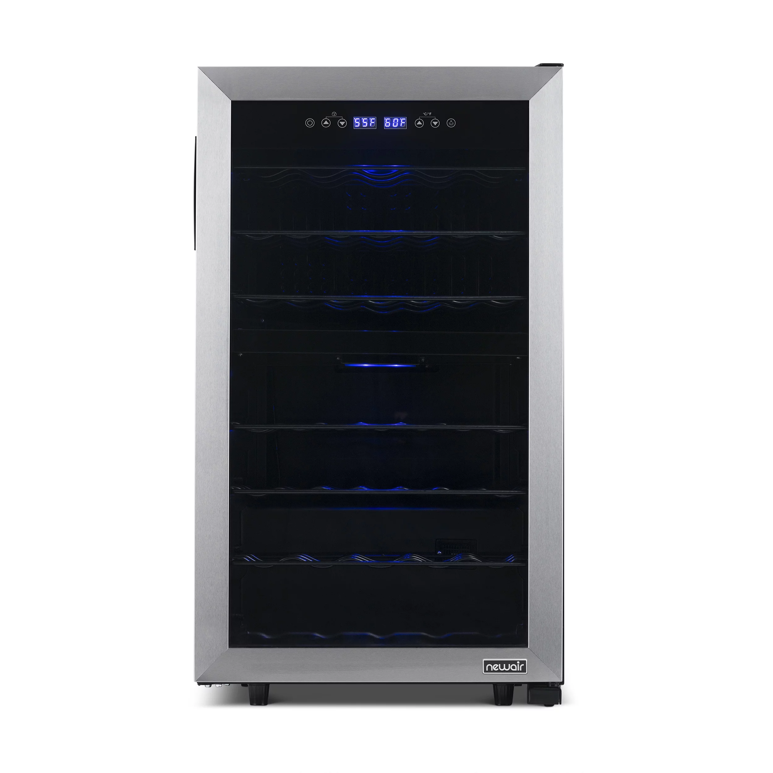 Newair Freestanding Wine Fridge, 43 Bottle Dual Zone Compressor Wine Cooler Fridge in Stainless Steel