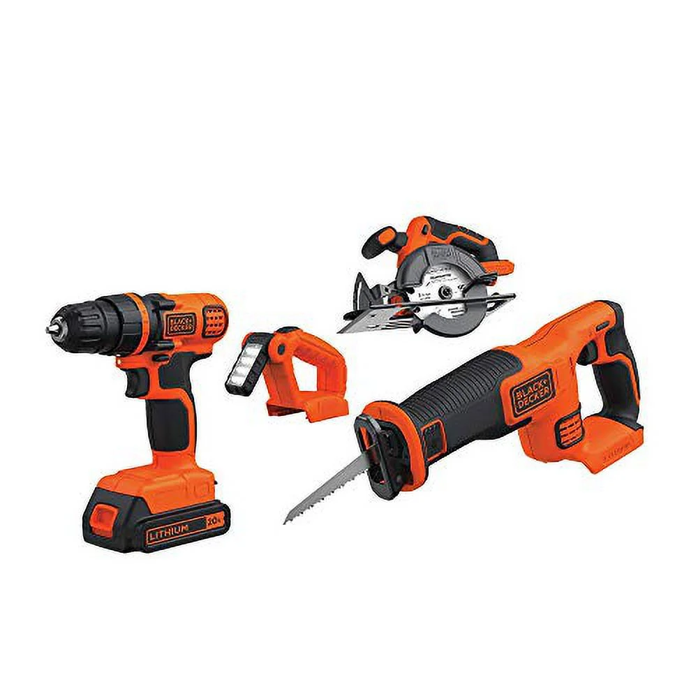 BLACK+DECKER 20V MAX Power Tool Combo Kit, 4-Tool Cordless Power Tool Set with 2 Batteries and Charger (BD4KITCDCRL)