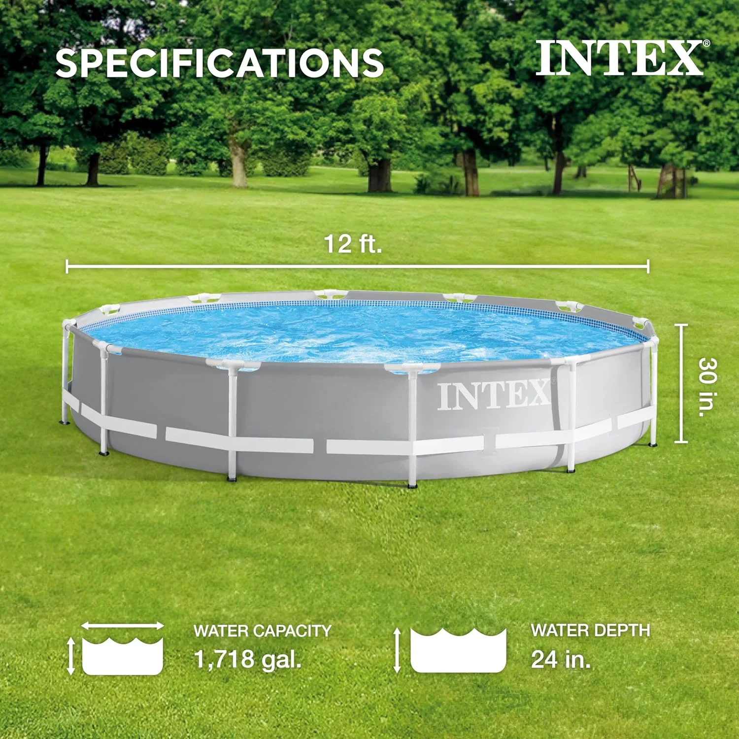 Intex 26710EH 12 ft x 30 in Prism Frame Round Above Ground Swimming Pool, (No Pump)