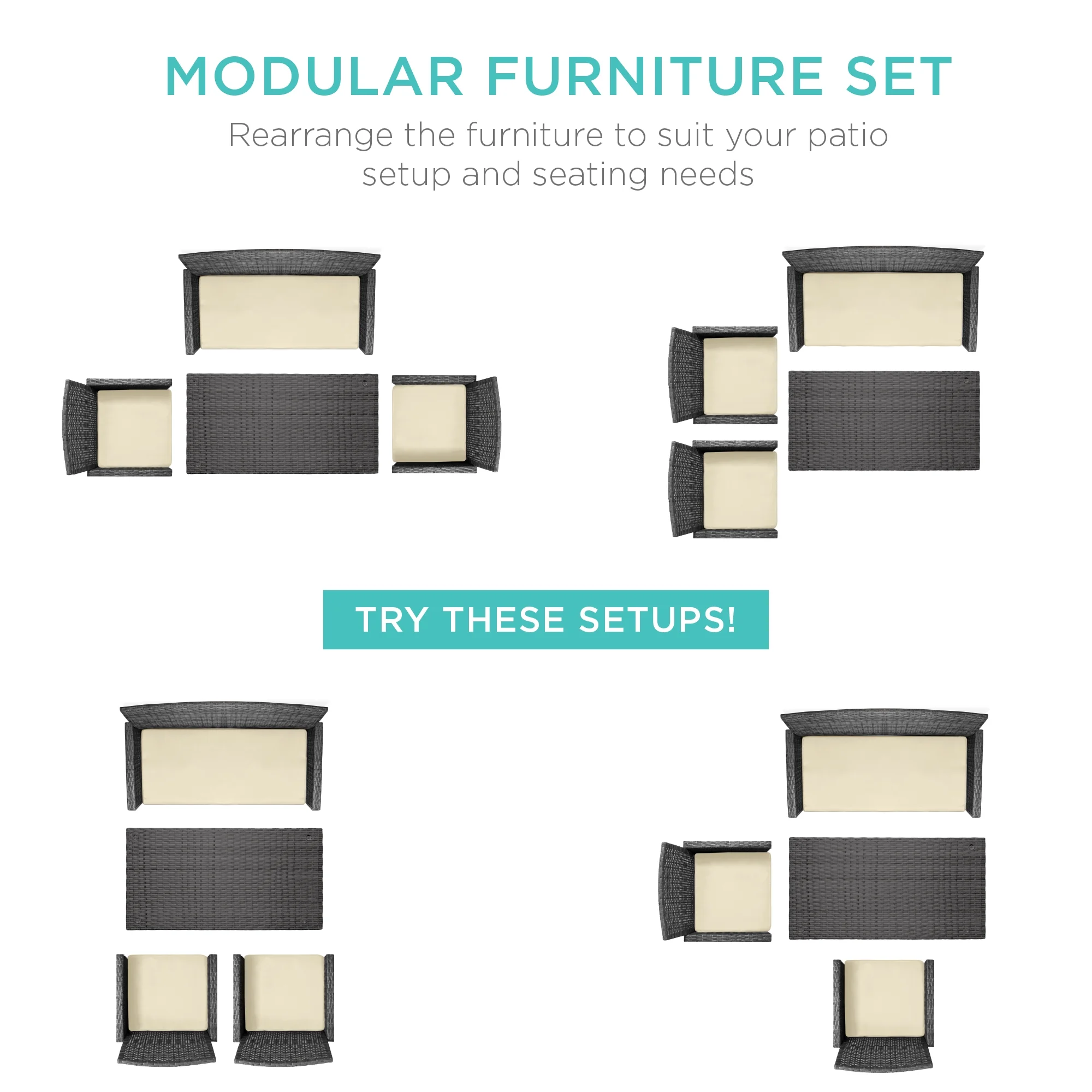Best Choice Products 4-Piece Outdoor Wicker Patio Conversation Furniture Set w/ Table, Cushions - Gray/Cream