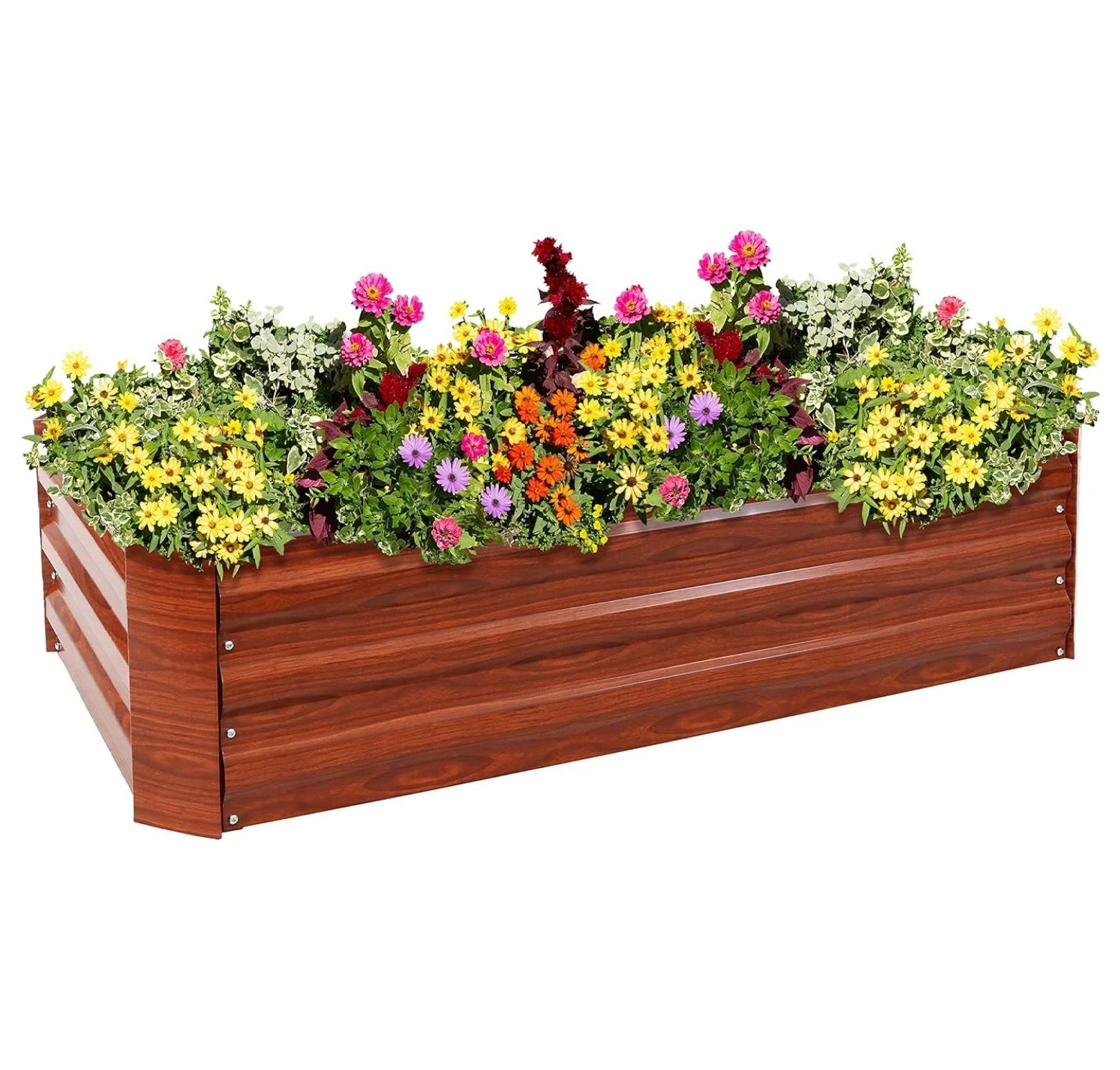 YUNTIE -Inch Galvanized Steel Raised Garden Beds - Rectangle Planter for Vegetables and Flowers - Woodgrain - Set of 2