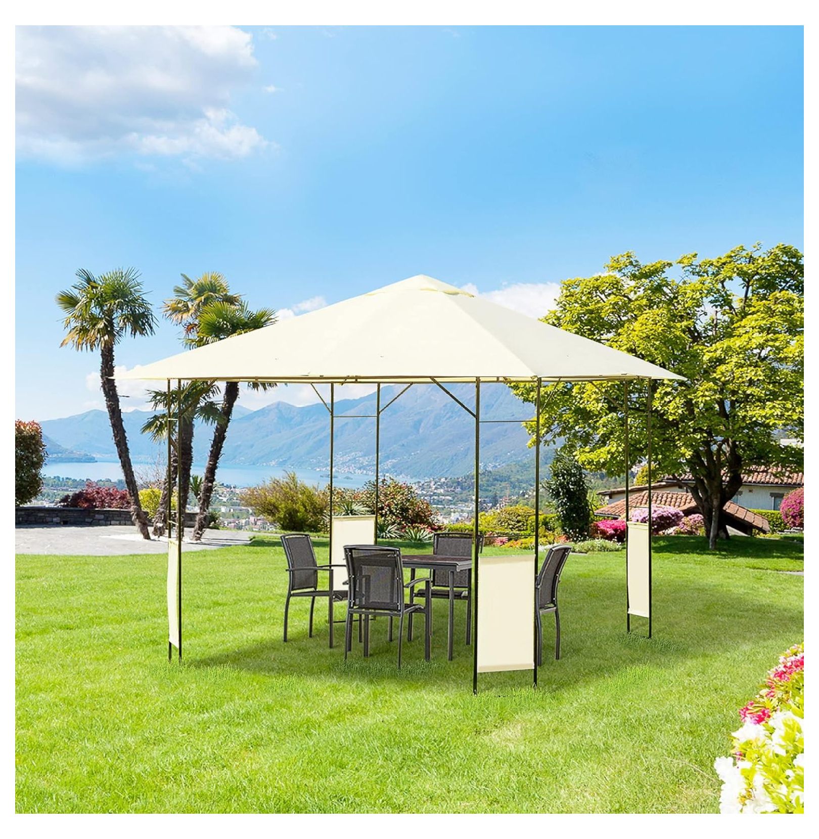 ZHI-22 10' x 10' Patio Gazebo, Outdoor Gazebo Modern Canopy Shelter with Vents Roof and Steel Decorative Columns, for Garden, Lawn, Backyard and Deck