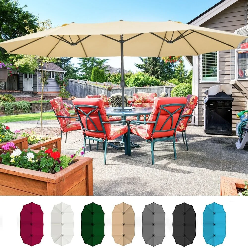 Polytrends Johnn 15-foot Double-Sided Outdoor Offset Patio Twin Umbrella Beige 15 ft
