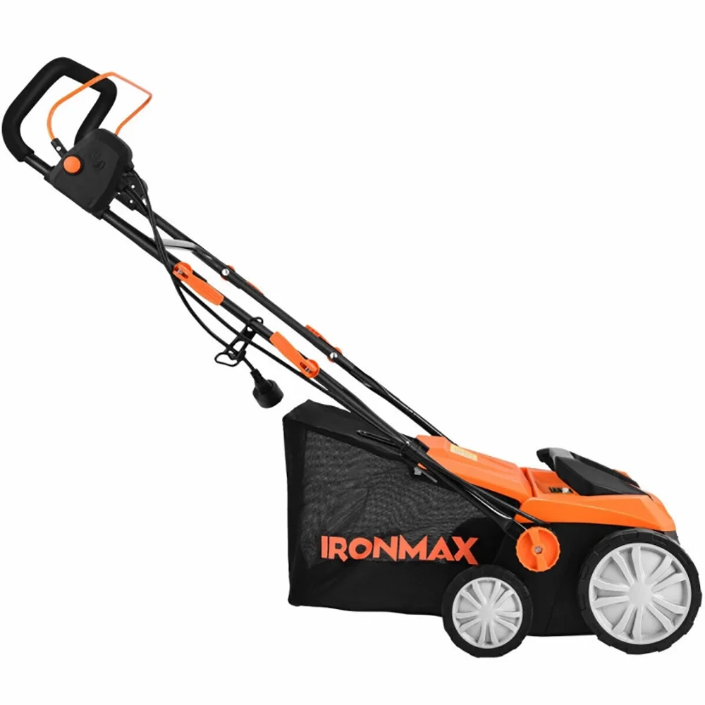 Yardi Yard 15 Inch 13 Amp Electric Scarifier with Collection Bag and Removable Blades-Orange, Cordless Lawn Mower for Small Yards