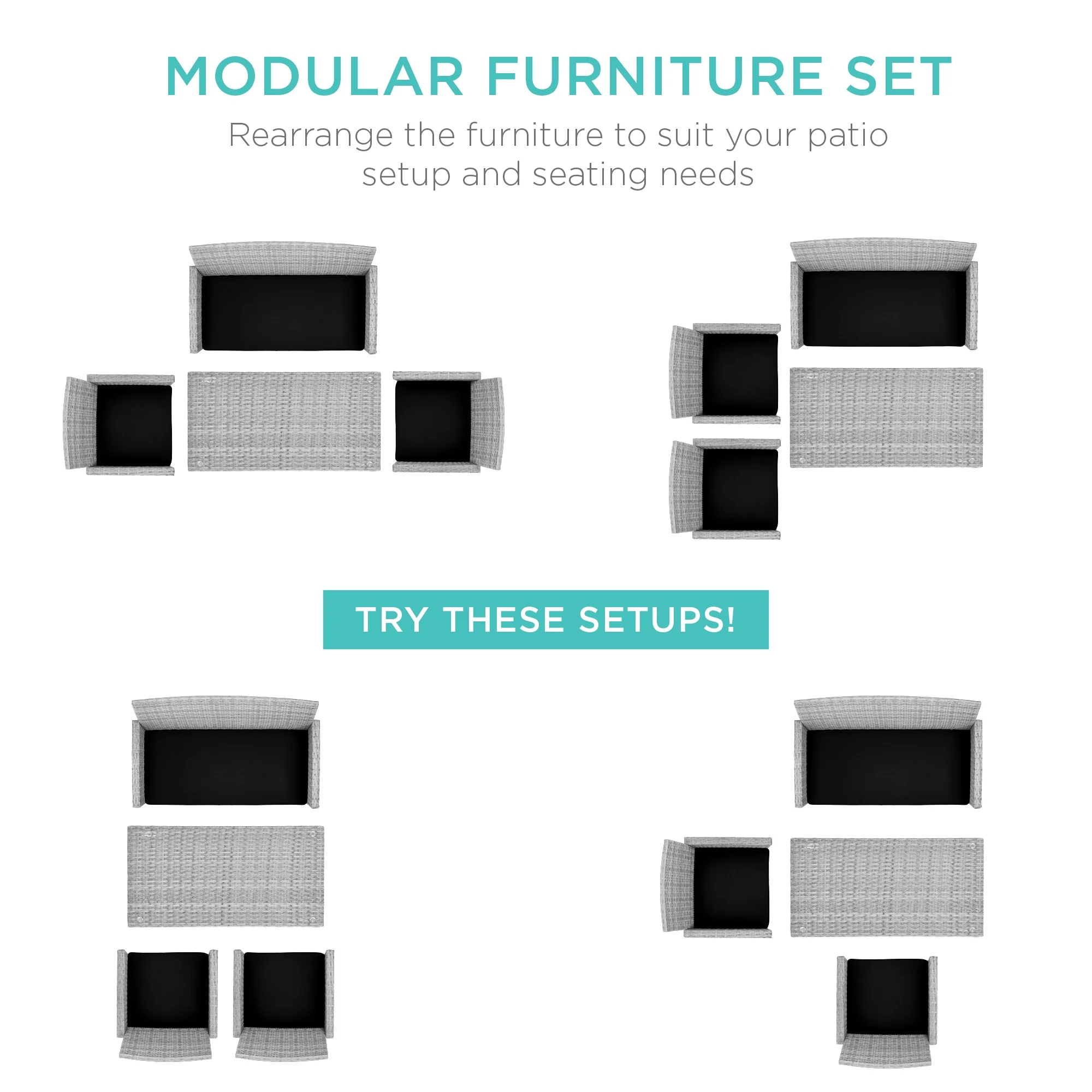 Best Choice Products 4-Piece Outdoor Wicker Patio Conversation Furniture Set w/ Table, Cushions - Gray/Black