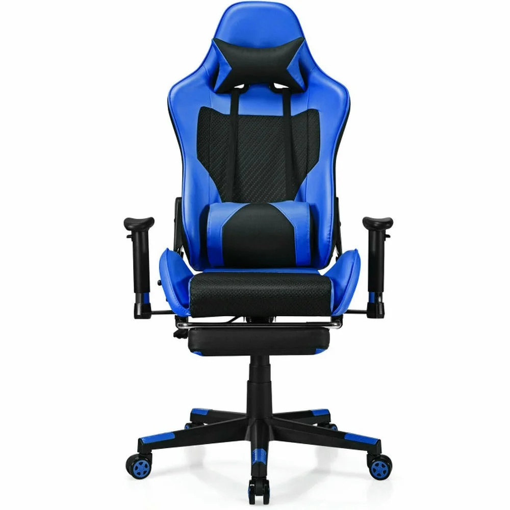 Kepooman Gaming Chair, Ergonomic Recliner, Racing Task Chair,PU Leather Gaming Chair with USB Massage Lumbar Pillow and Footrest -Blue