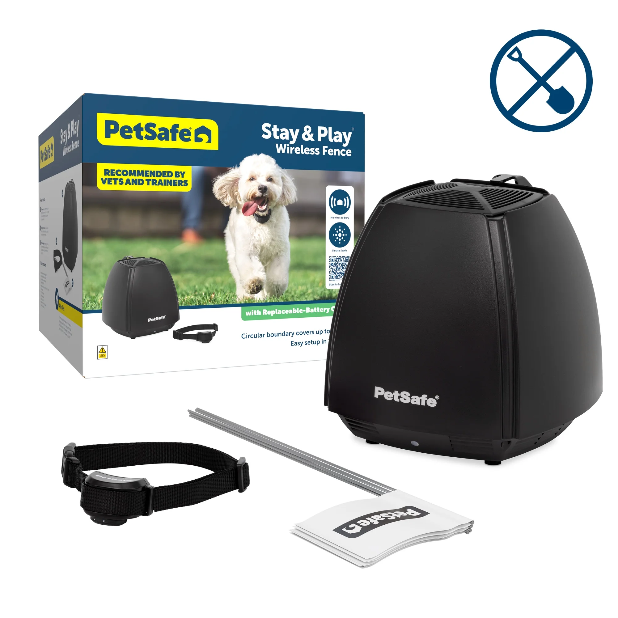 PetSafe Stay & Play Dog and Cat Wireless Fence with Replaceable Battery Collar, Up to 3/4 Acre