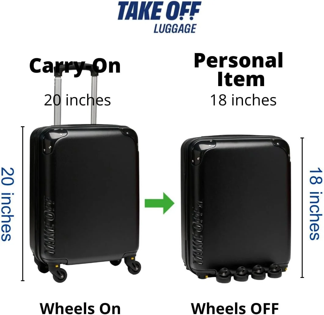 TAKE OFF Luggage Personal Item Travel Bag 18x14x8 Inches Suitcase with Detachable Luggage Wheels, Black