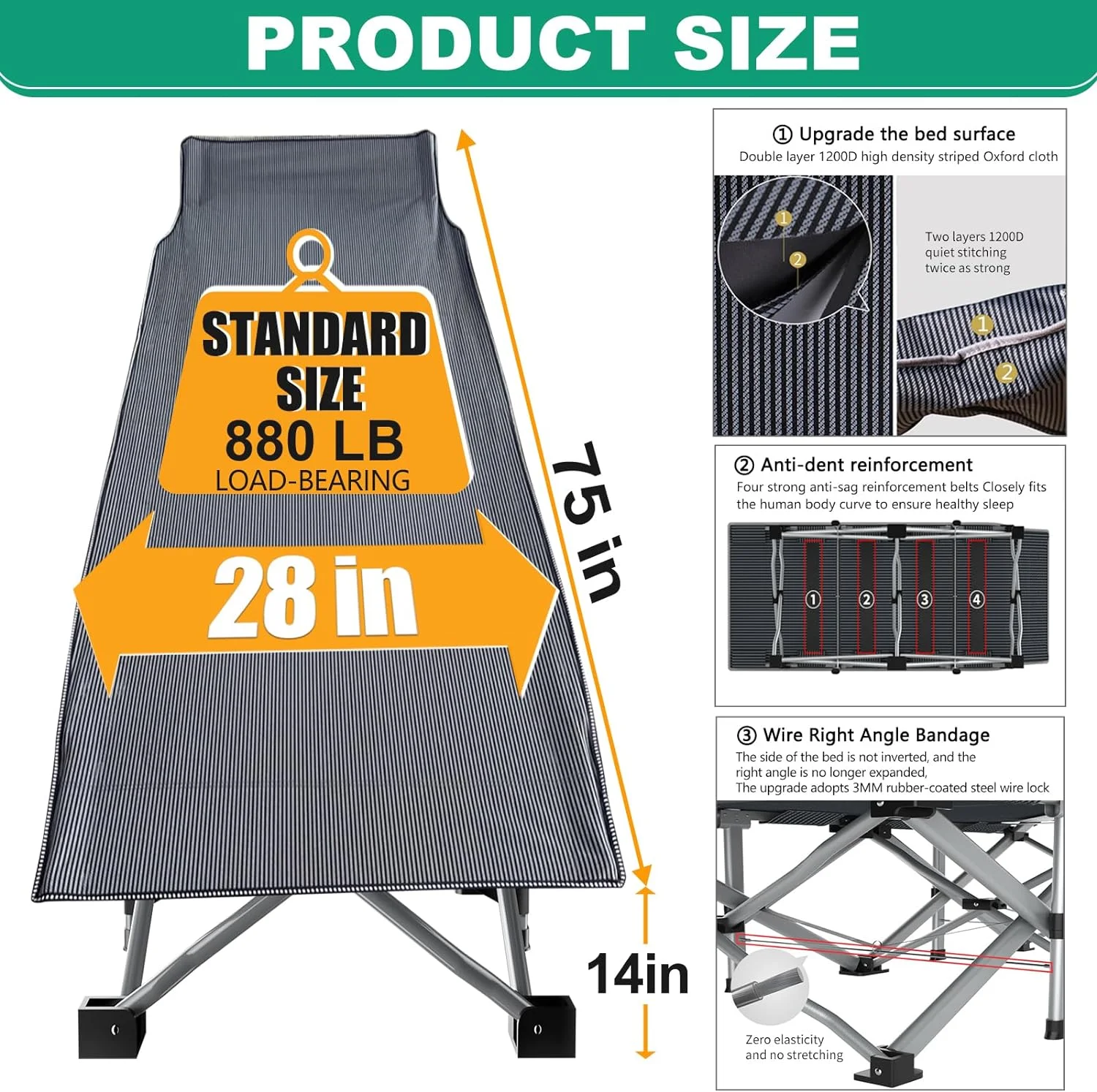 Slsy 2 Pack Folding Bed Cot with 3.3 Inch 2 Sided Mattress, 75