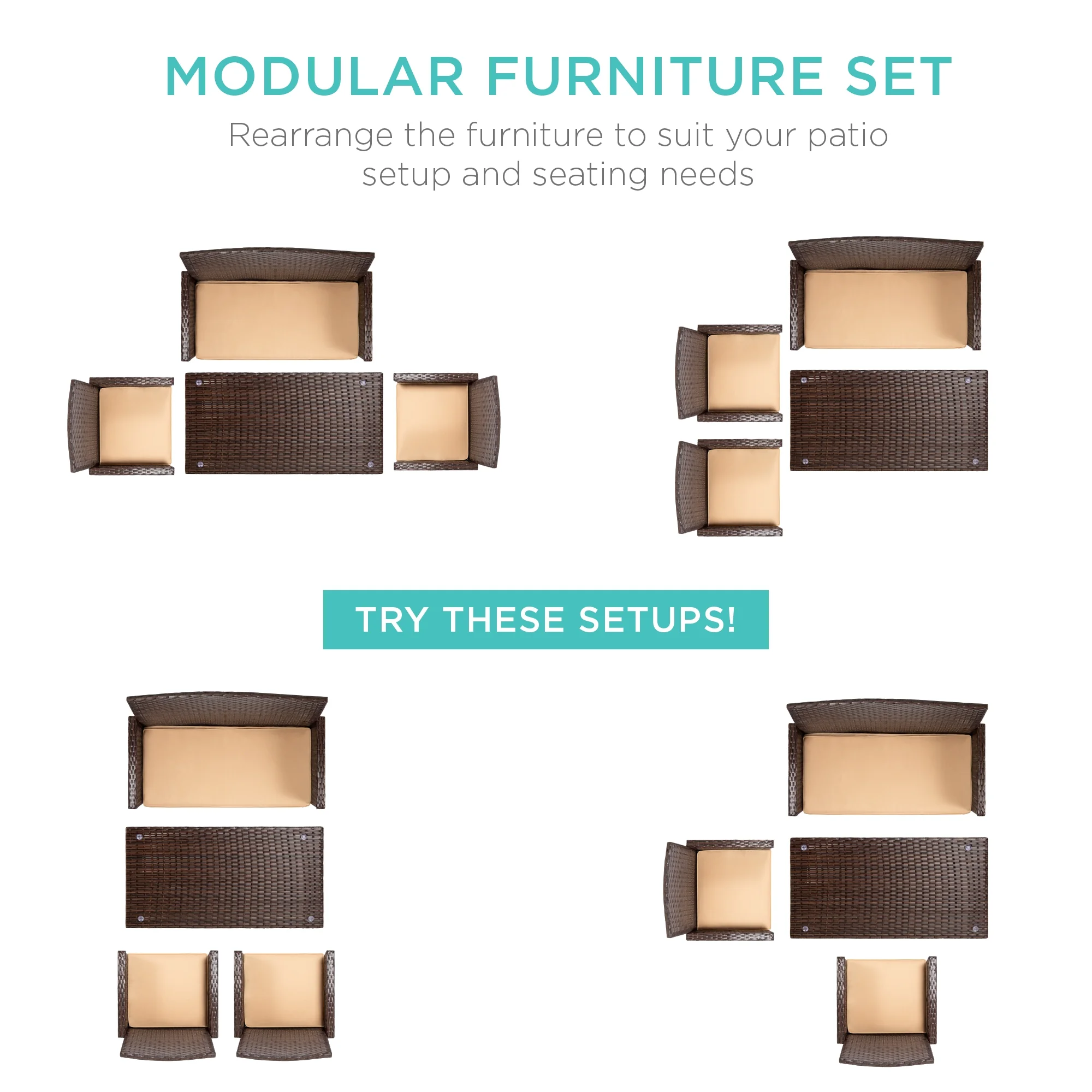 Best Choice Products 4-Piece Outdoor Wicker Patio Conversation Furniture Set w/ Table, Cushions - Brown/Beige