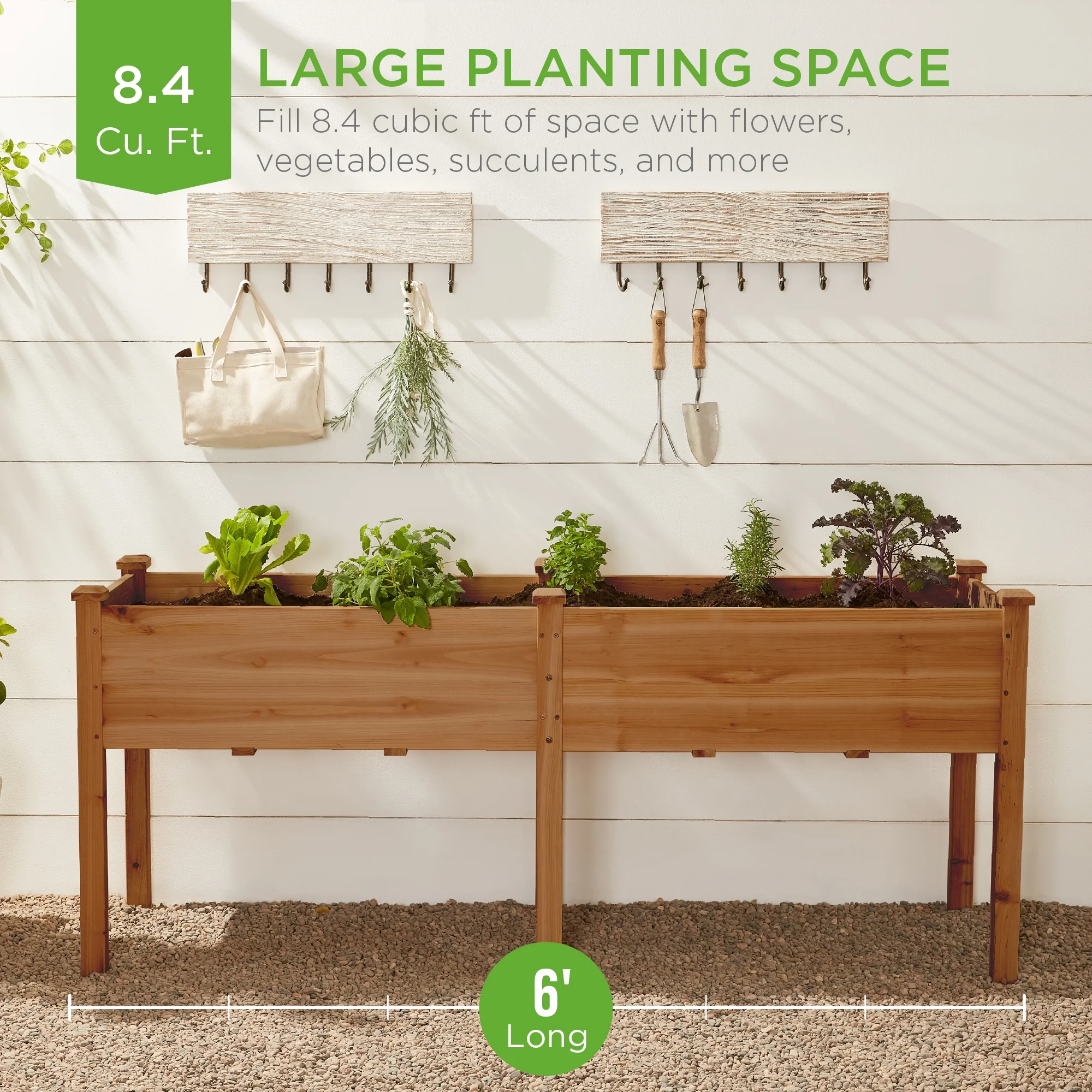 Best Choice Products 72x23x30in Raised Garden Bed, Elevated Wood Planter Box for Patio w/ Divider Panel - Acorn Brown