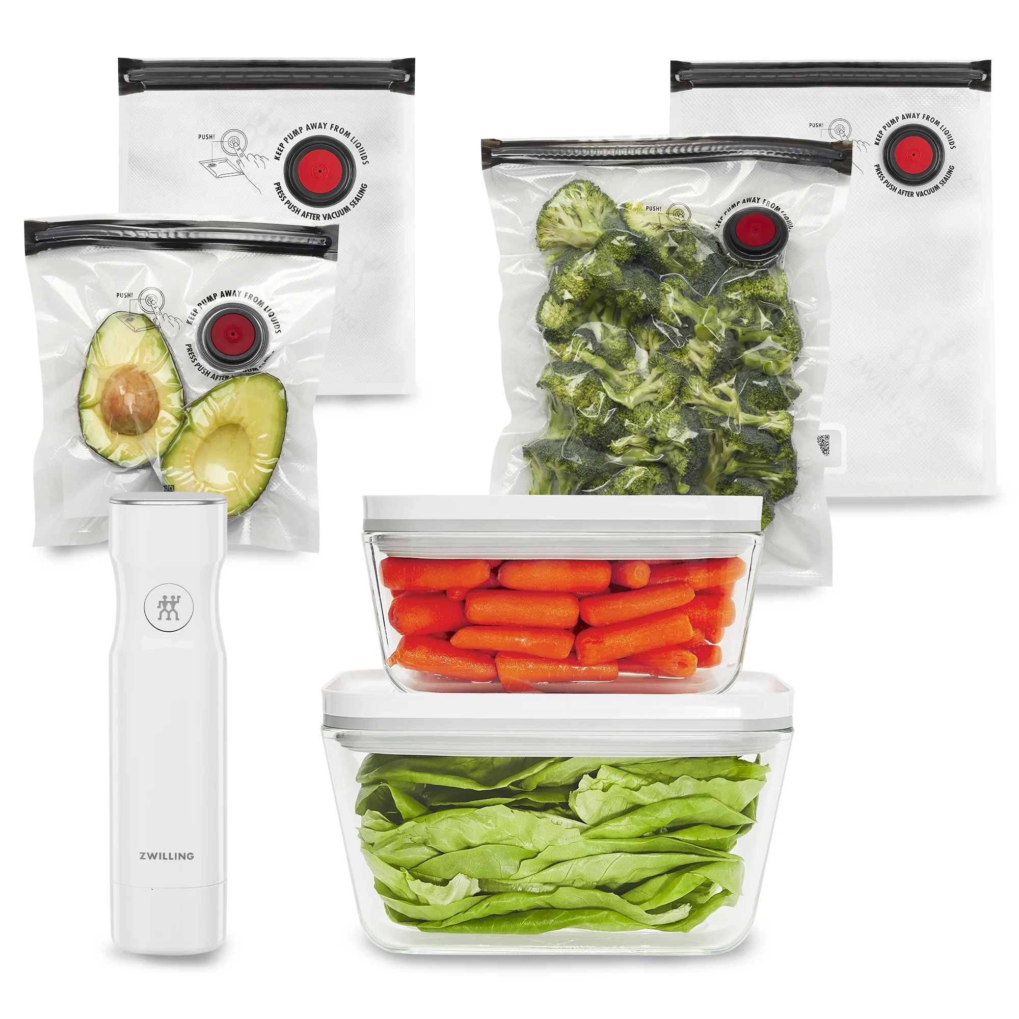 ZWILLING Fresh & Save 7-pc Vacuum Sealer Machine Starter Set, Sous Vide Bags, Meal prep, Airtight Food Storage Containers Glass