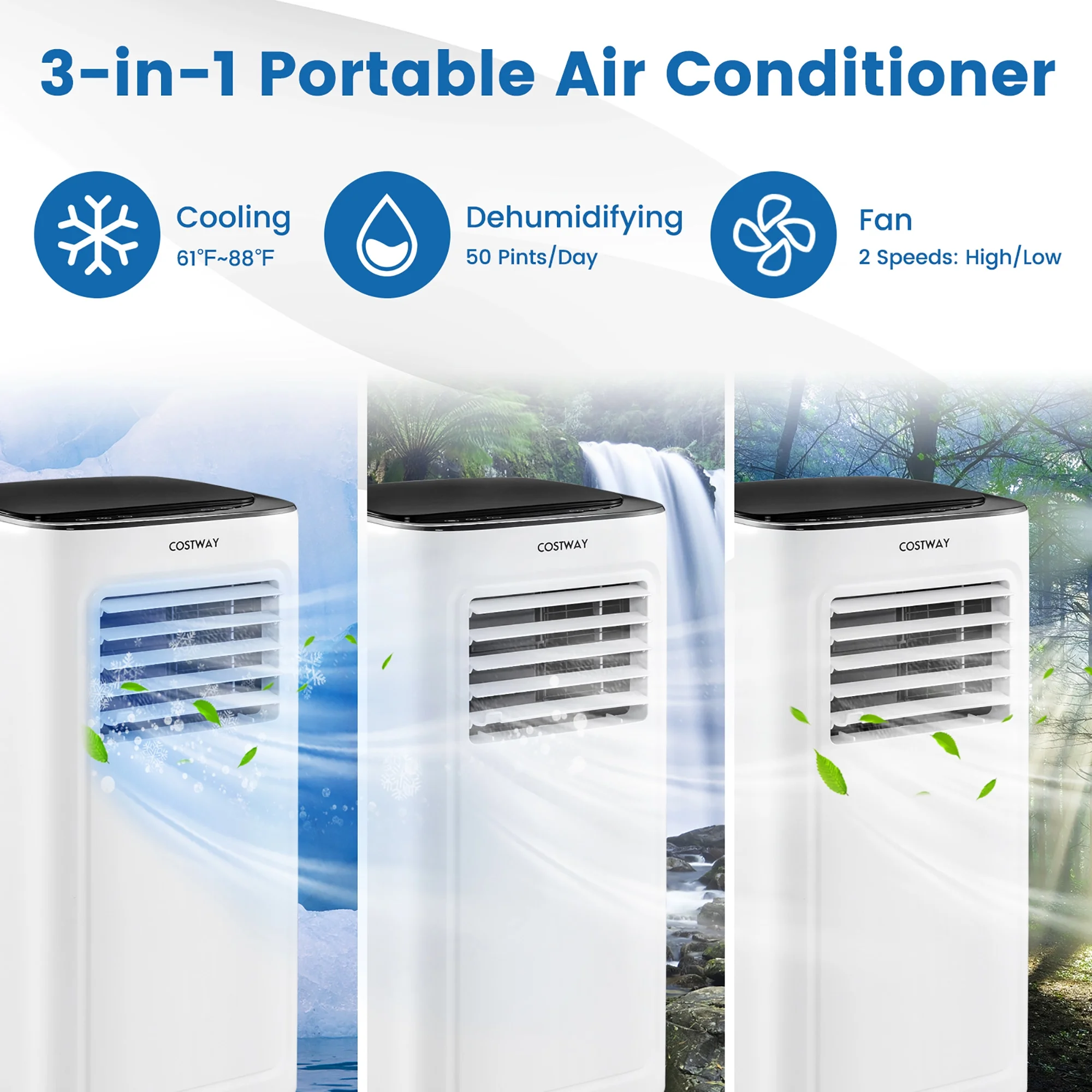 Costway 6000 BTU (9000 BTU ASHAR) Portable Air Conditioner 3-in-1 AC Unit with Cool Dehum Fan Sleep Mode