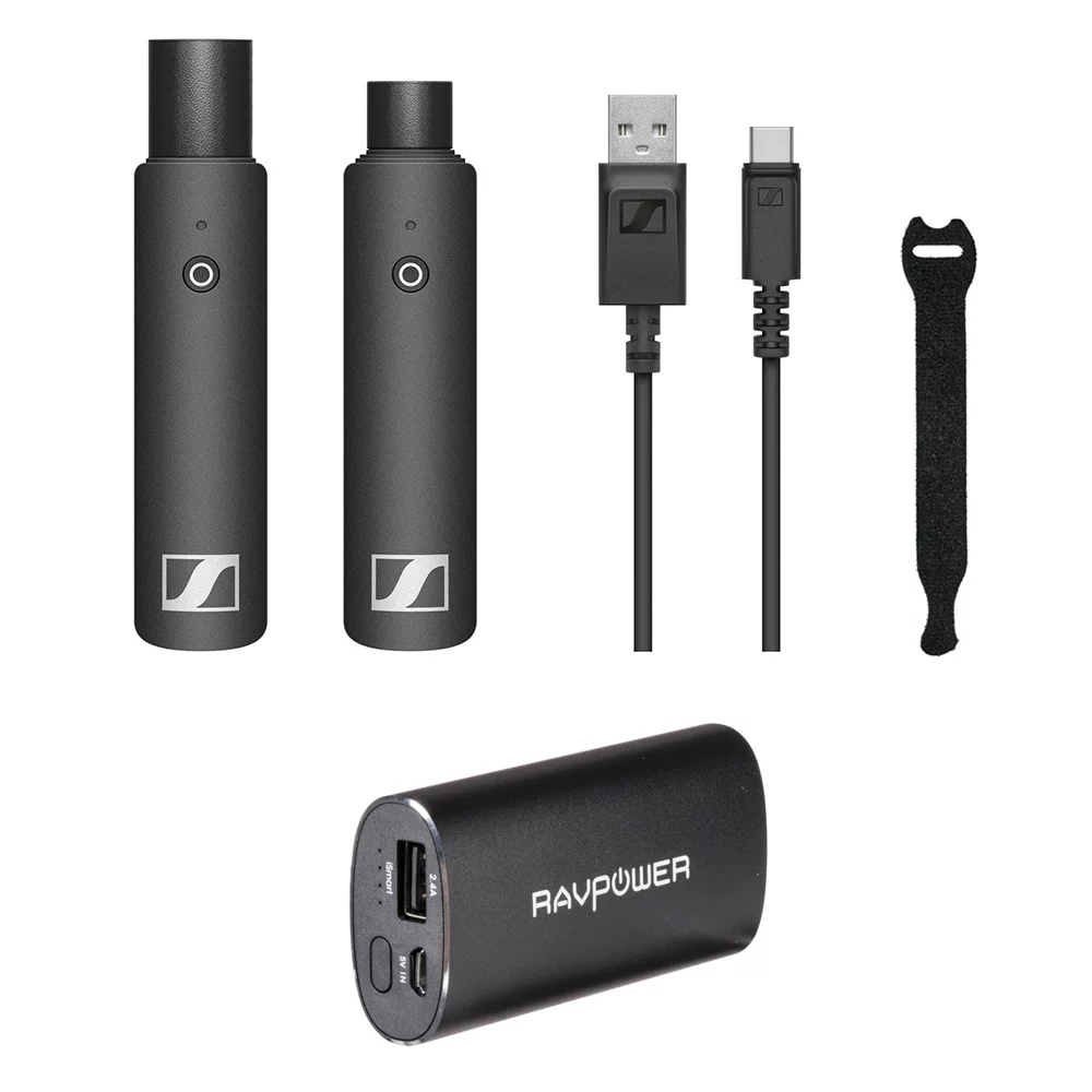 Sennheiser XSW-D XLR Base Set Wireless Microphone System with RAVPower Luster 6700mAh Charger & Fastener Straps, 10-Pack Bundle