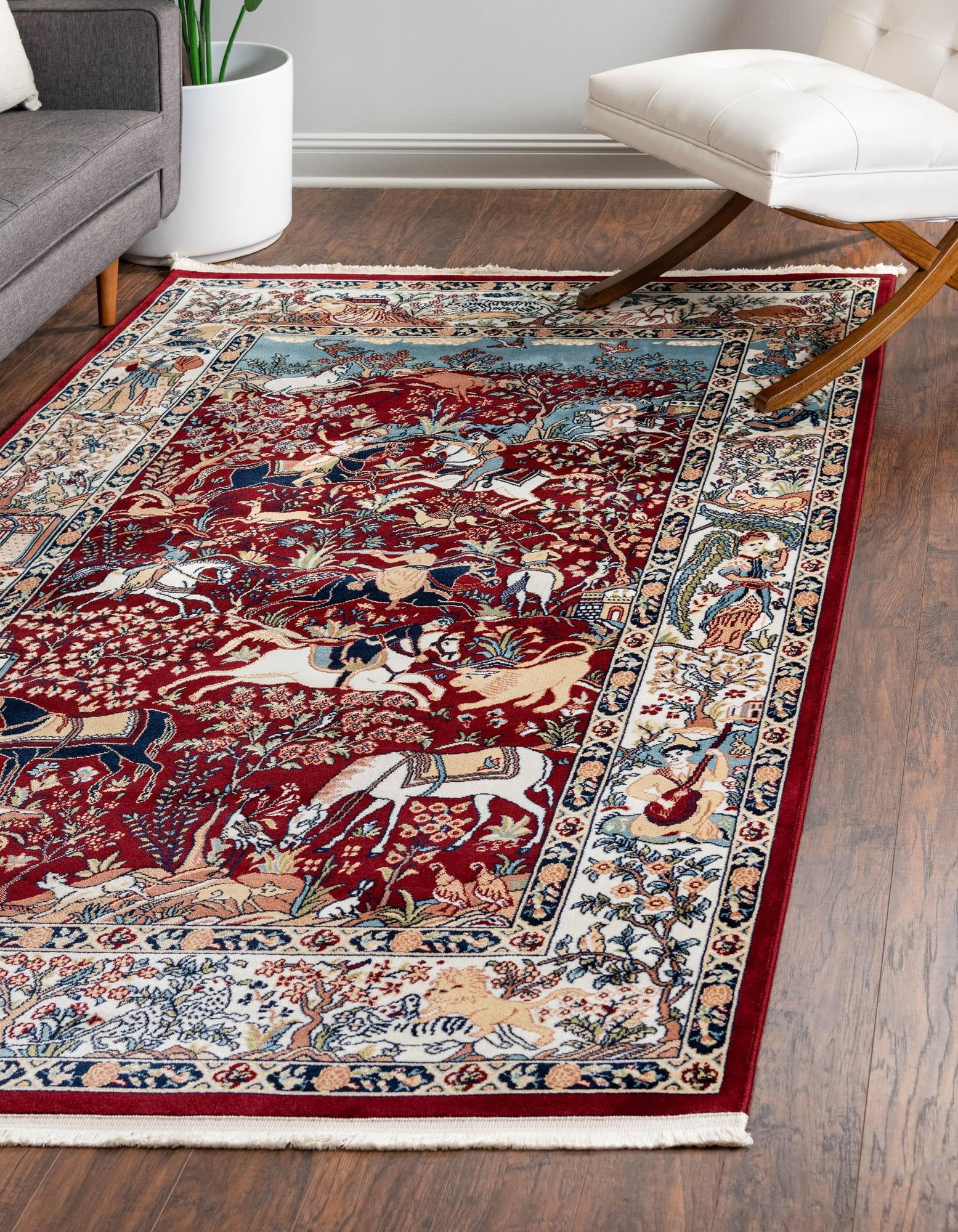 Rugs.com Rabia Collection Rug – 8' x 10' Burgundy Low Rug Perfect For Living Rooms, Large Dining Rooms, Open Floorplans