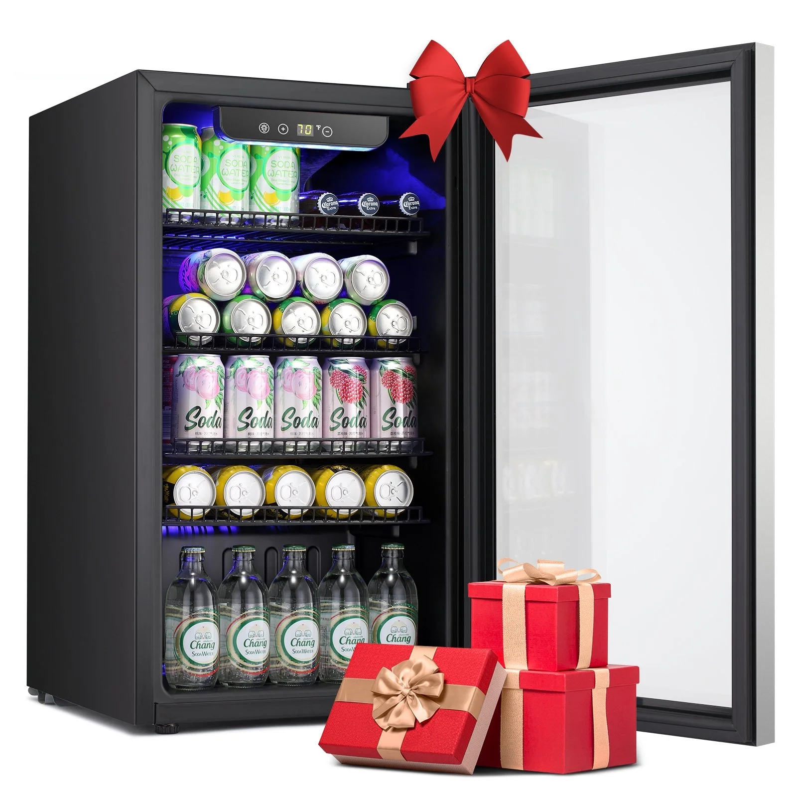 KISSAIR 126-Can Beverage Refrigerator & Cooler with UV Resistant Double Glass Door, Air Cooled Frost Free, Touch Control Buttons, for Home/Office/Bar