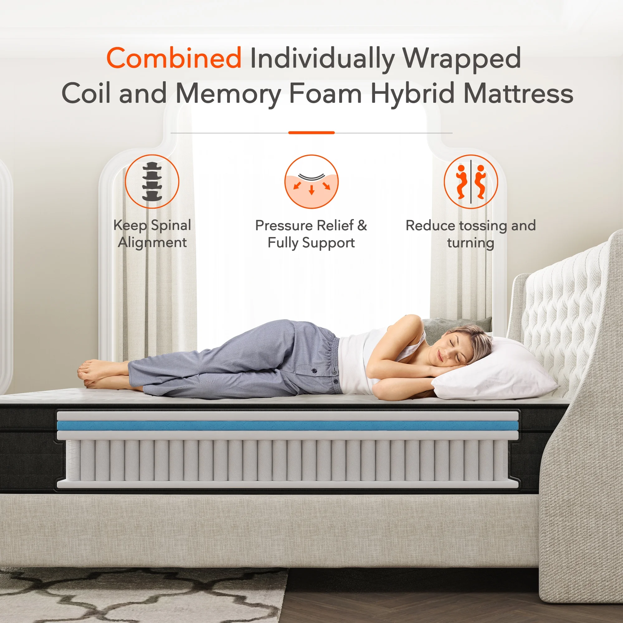 Sweetnight Full Size Mattress 12 Inch Hybrid Mattress in a Box Gel Memory Foam and Pocket Spring Mattress Full Bed Mattress