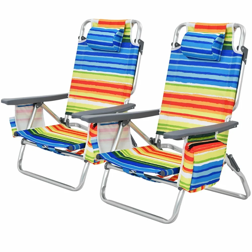 Aimee Lii 2-Pack Folding Backpack Beach Chair 5-Position Outdoor Reclining Chairs with Pillow, Outdoor Patio Furniture, Yellow