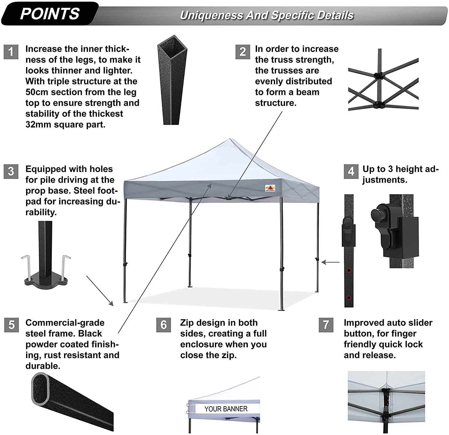 ABCCANOPY 10' x 10' Gray Outdoor Commercial Instant Shelter Metal Patio Pop-Up Canopy