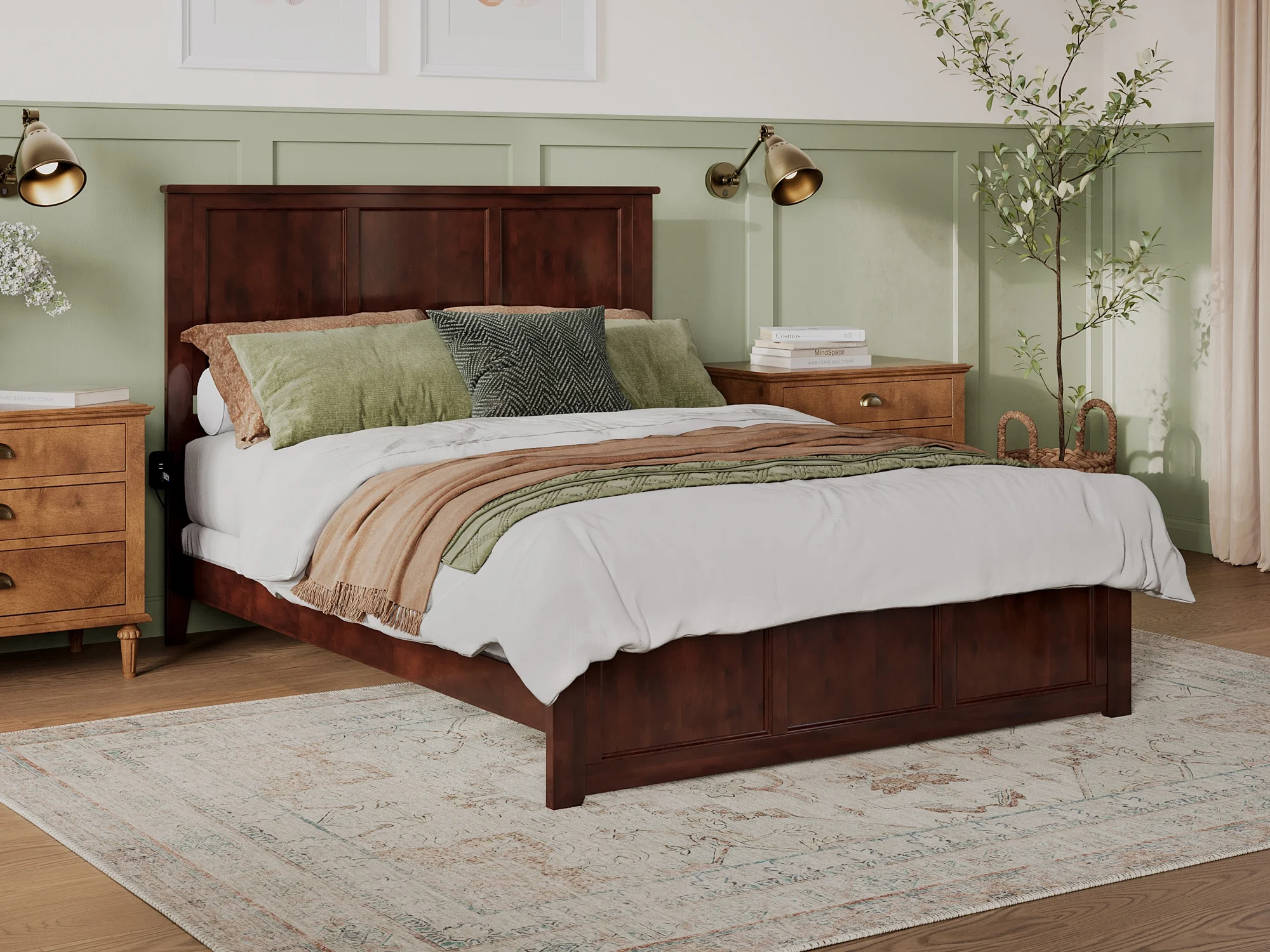 AFI Madison King Solid Wood Low Profile Platform Bed with Matching Footboard, Walnut