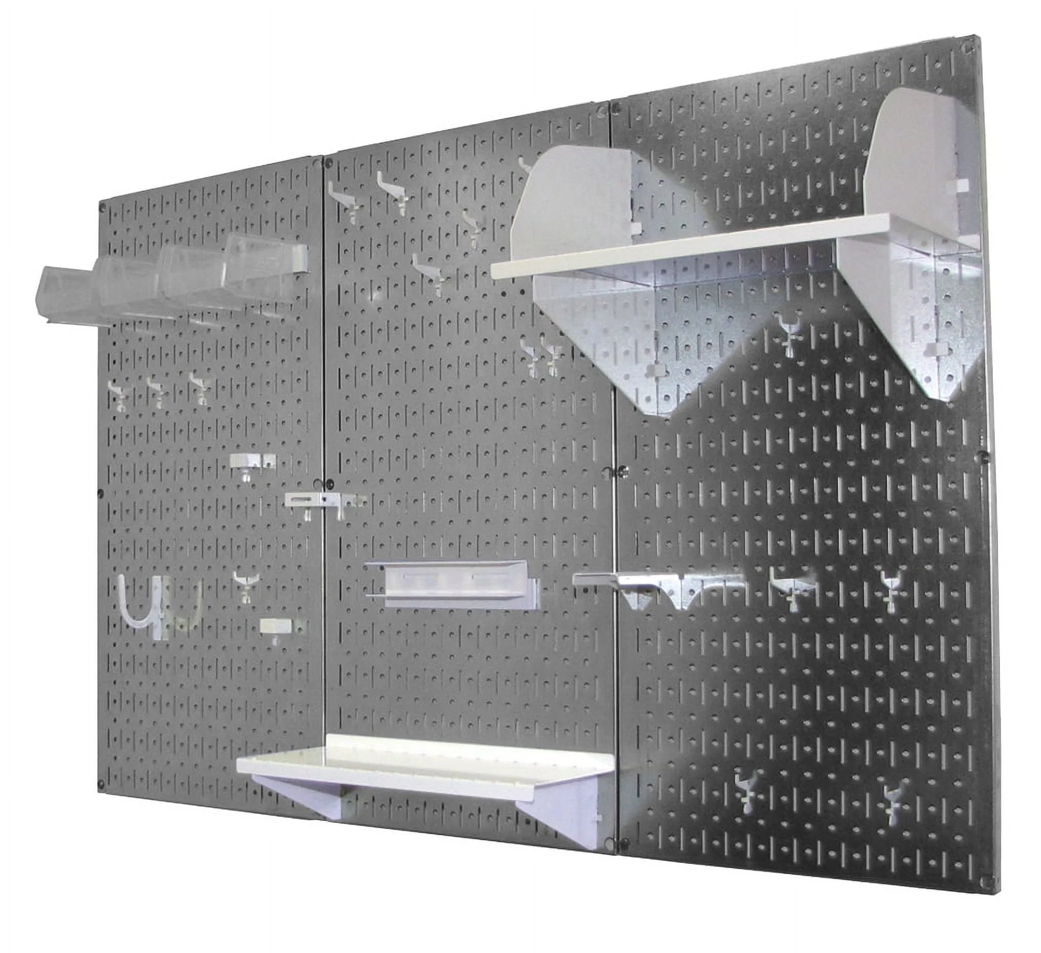 4ft Metal Pegboard Standard Tool Storage Kit - Galvanized Metallic Toolboard & White Accessories