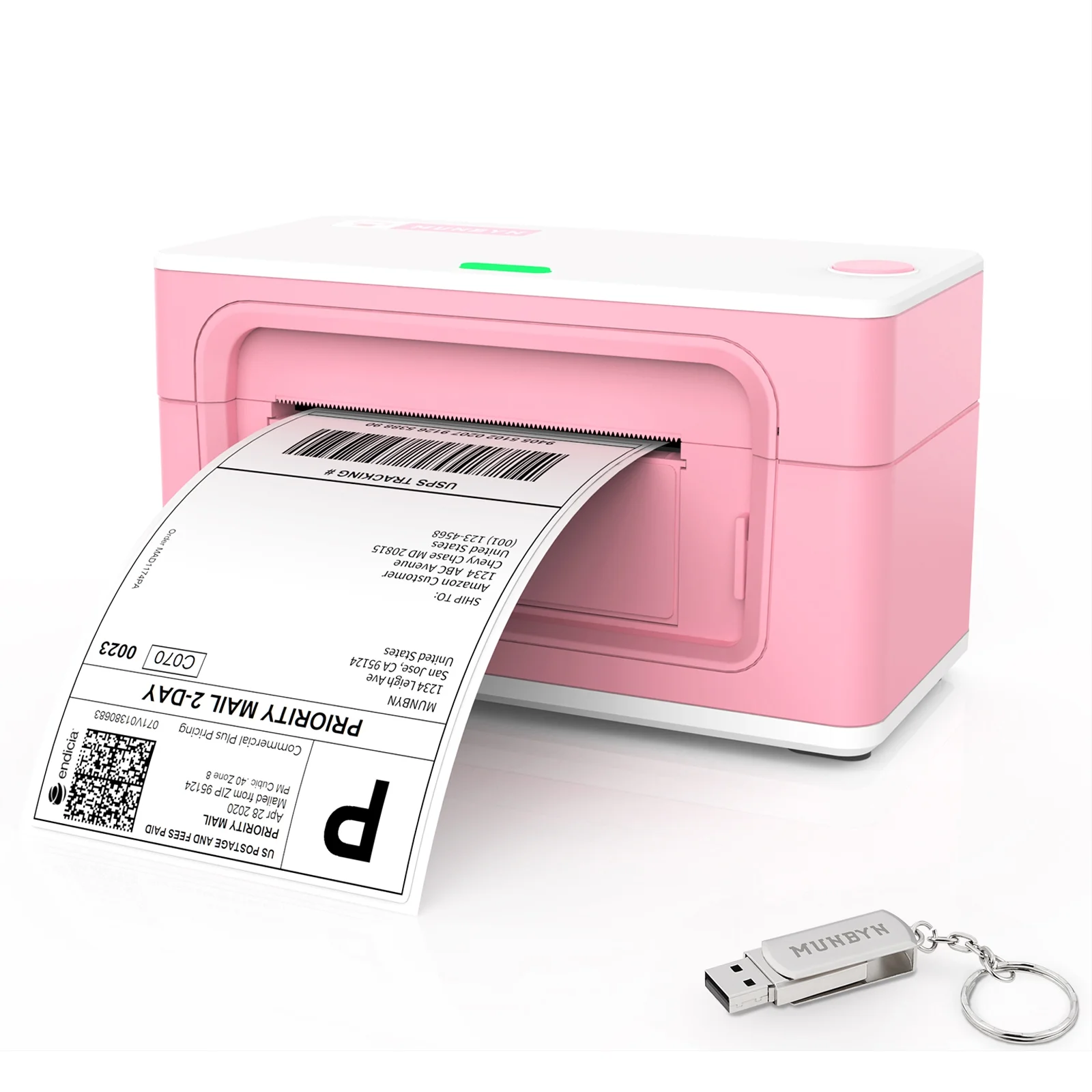 MUNBYN 4x6 Shipping Label Printer, Pink Thermal USB Label Printer Maker for Shipping Packages, Compatible with UPS,USPS,FedEx