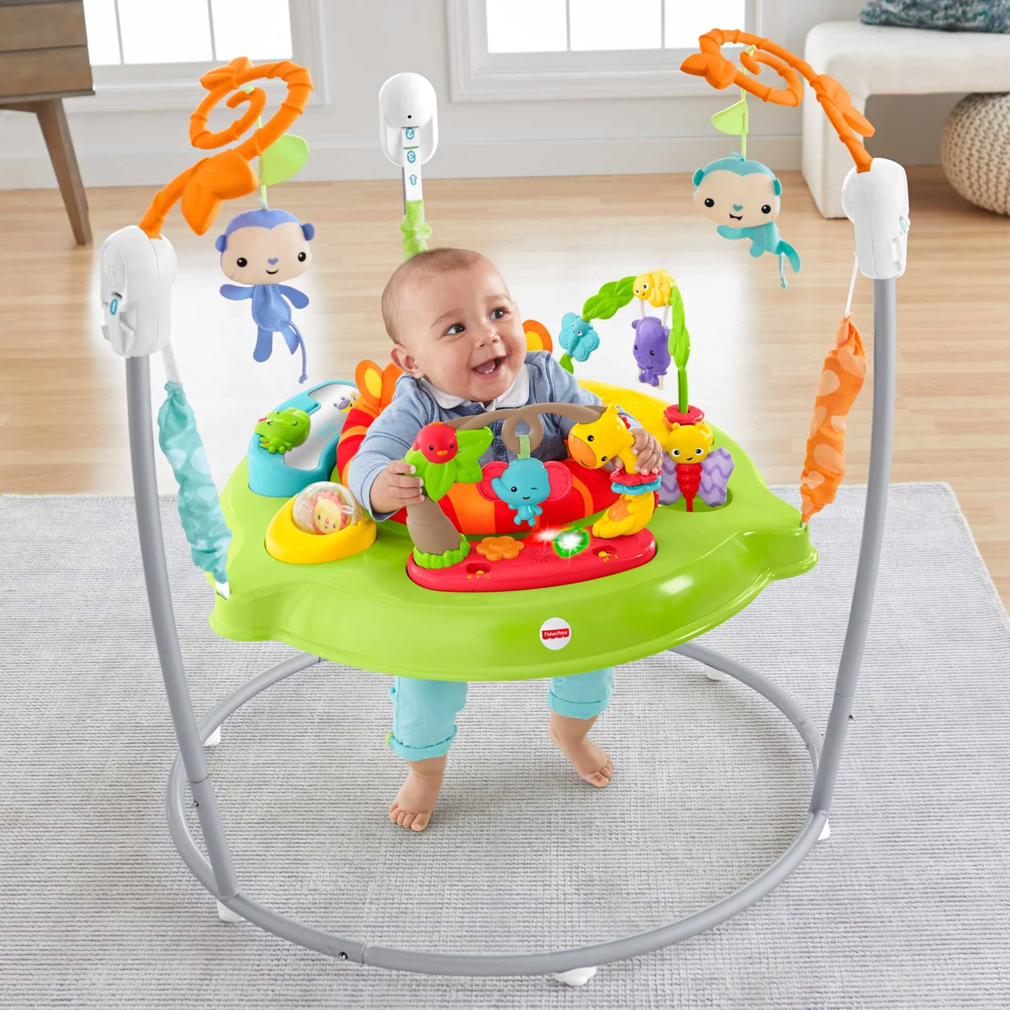 Fisher-Price Baby Bouncer Tiger Time Jumperoo Activity Center with Lights Music and Toys, Unisex