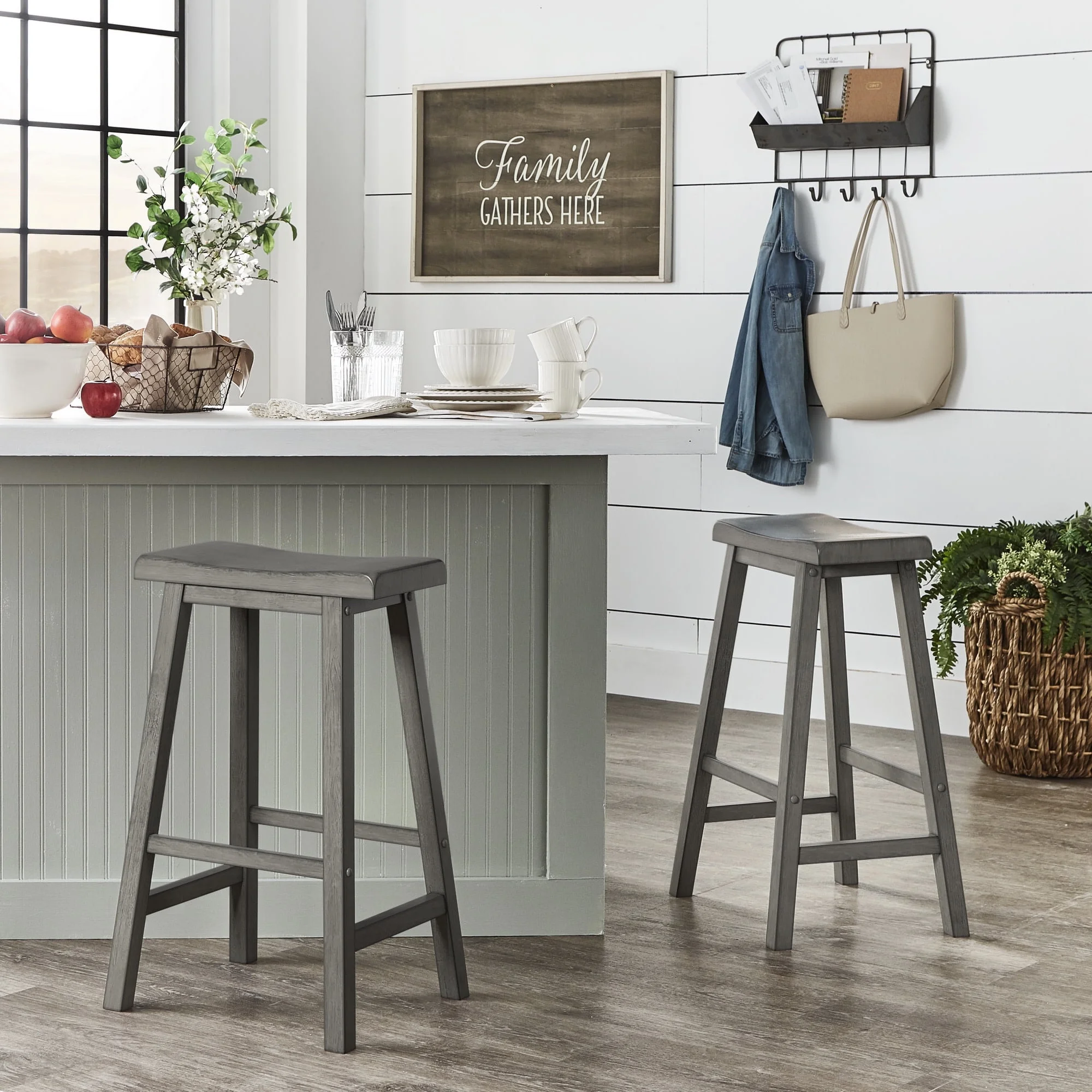 Weston Home Ashby Saddle Seat 29-inch Bar Height Backless Stools, Set of 2, Antique Grey