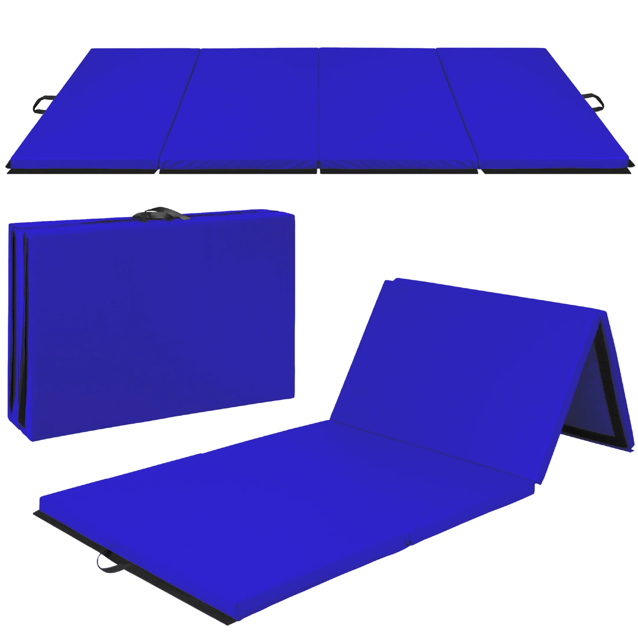 Best Choice Products 10ftx4ftx2in Folding Gymnastics Mat 4-Panel Exercise Workout Floor Mats w/ Handles Royal Blue