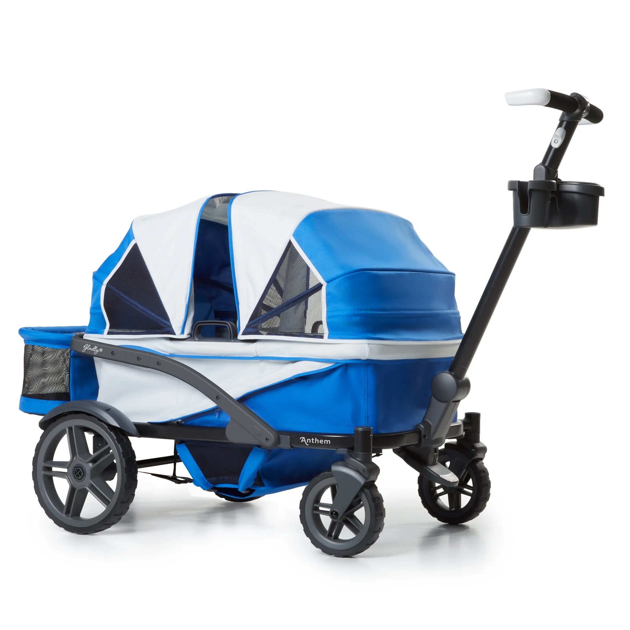 Gladly Family Anthem4 All-Terrain 4-Seater Wagon Stroller, Rugged Wheels, Removable Canopy, Foldable, Electric Silver