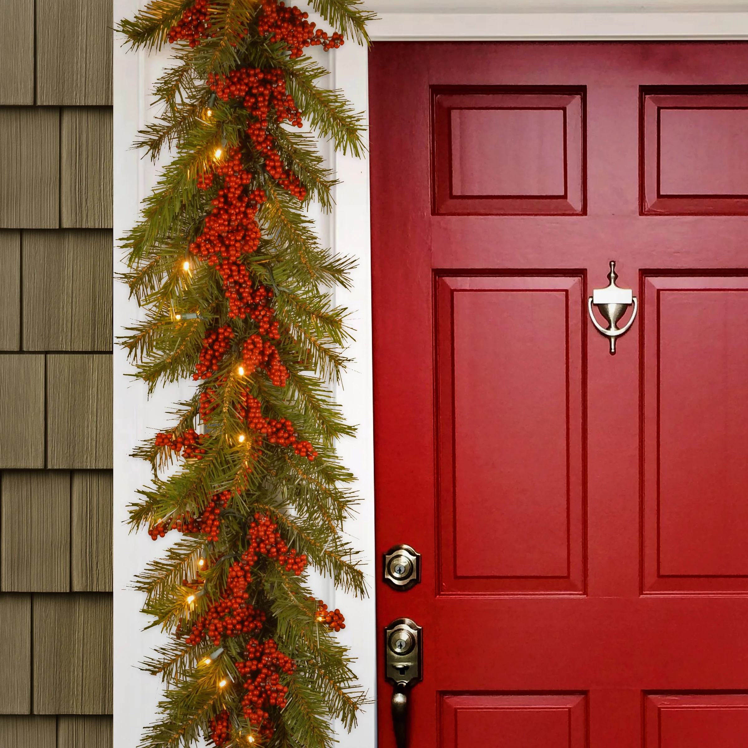 National Tree Company Artificial Christmas Garland, Green, Valley Pine, Decorated With Berry Clusters, Christmas Collection, 9 Feet