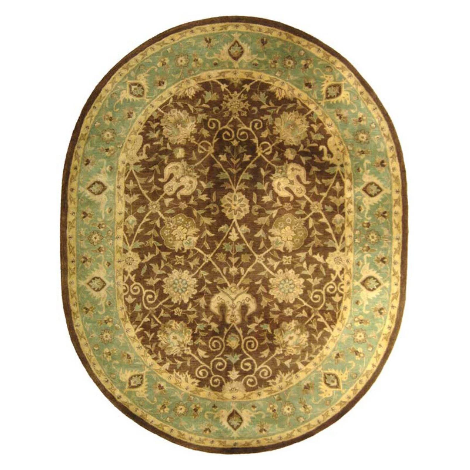 SAFAVIEH Antiquity Lilibeth Traditional Floral Wool Area Rug, Brown/Green, 8' x 8' Round