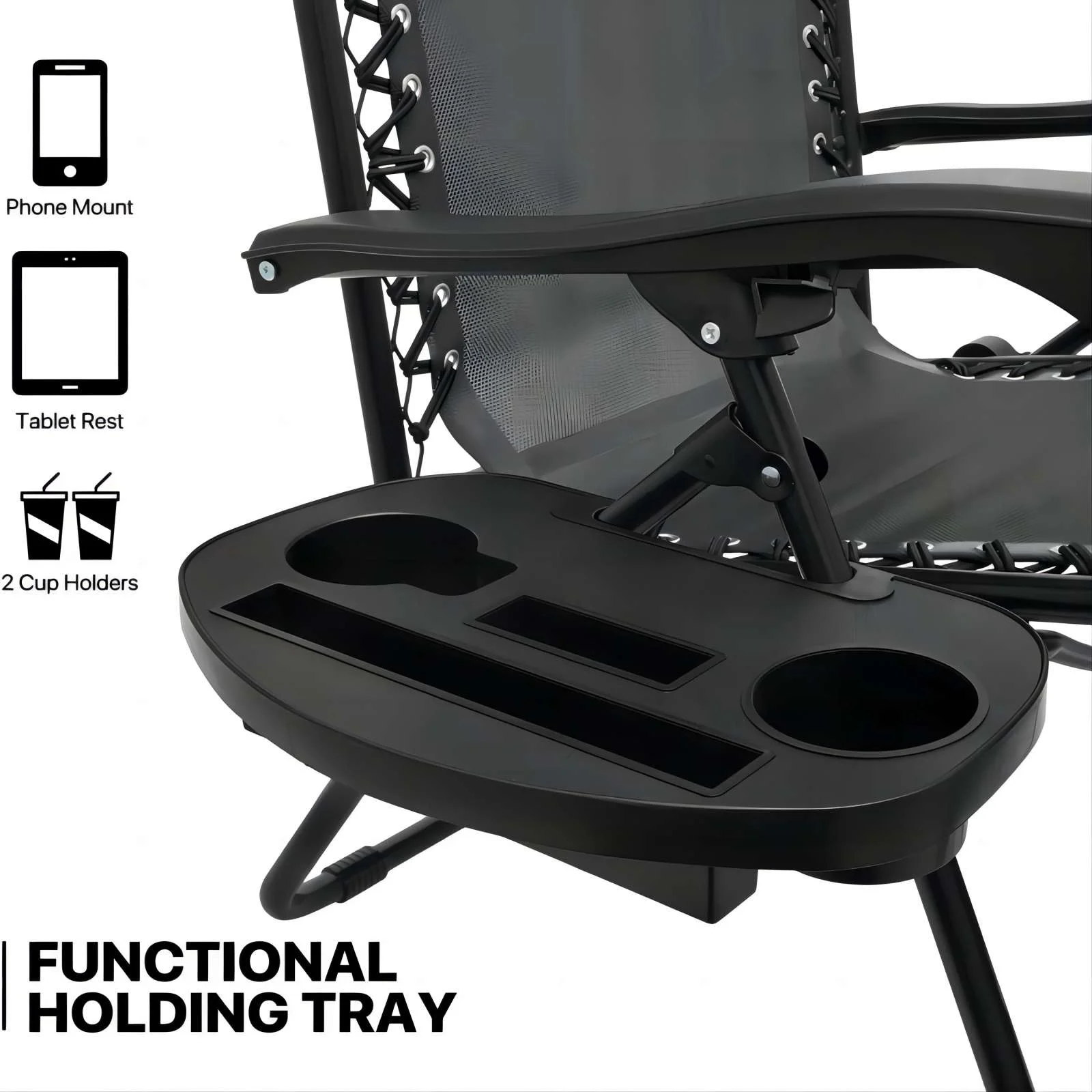 SUGIFT Set of 2 Adjustable Steel Mesh Zero Gravity Lounge Chair Recliners w/Pillows, Black