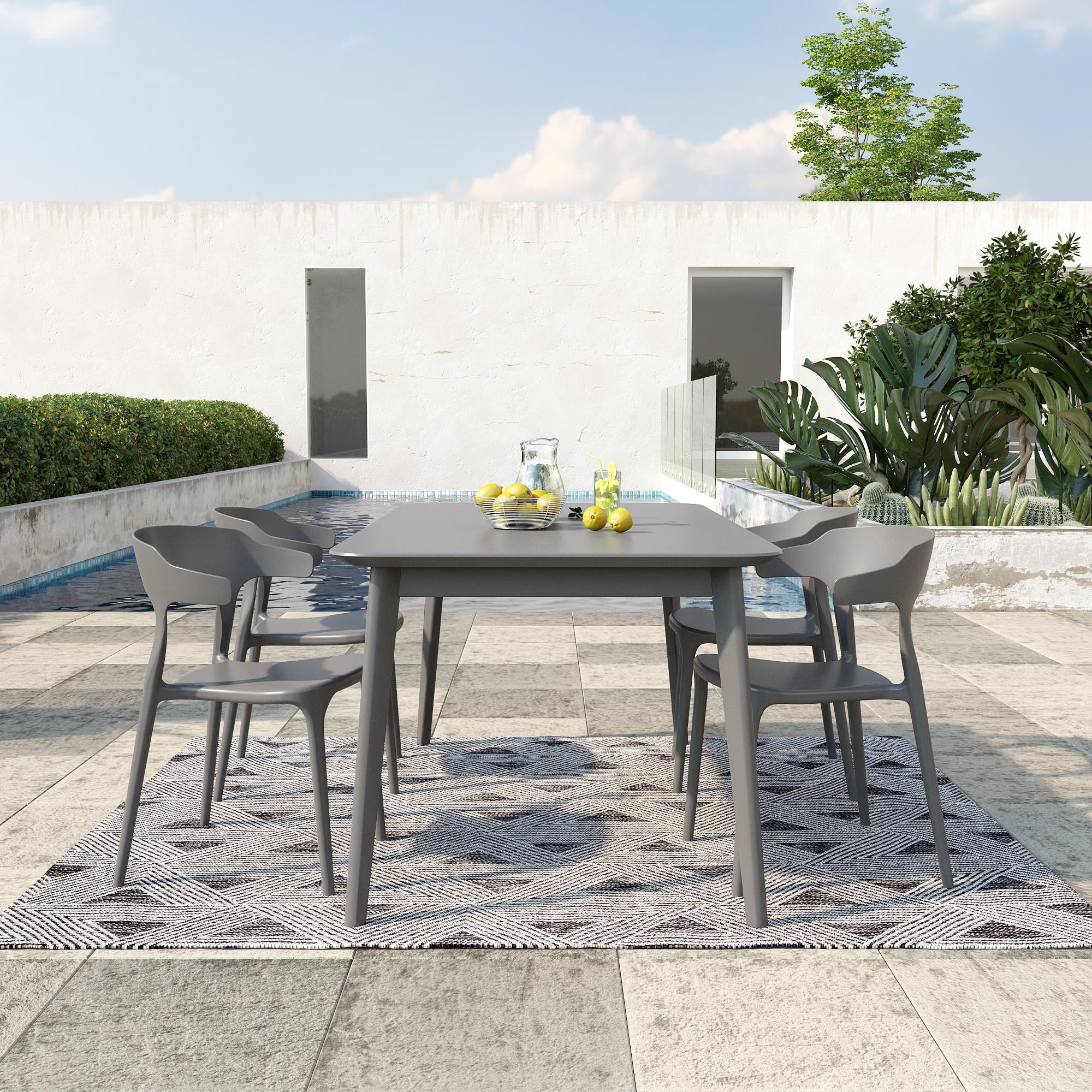 Novogratz Poolside Collection, Felix Stacking Dining Chairs, Indoor/Outdoor, 4-Pack, Charcoal