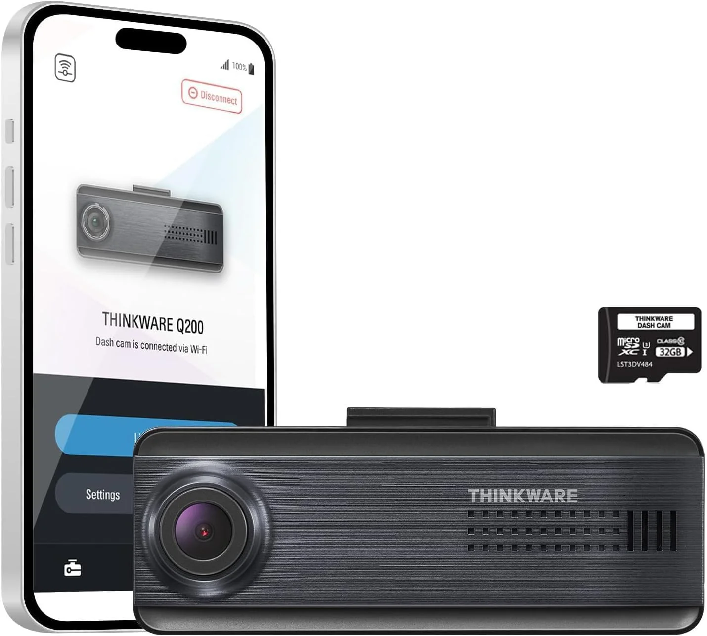 THINKWARE Q200 2K Front Dash Cam Car Dashboard Camera Video Recorder, WiFi App, WDR, Supercapacitor, Support 256GB Max, Parking Monitor, Night Vision