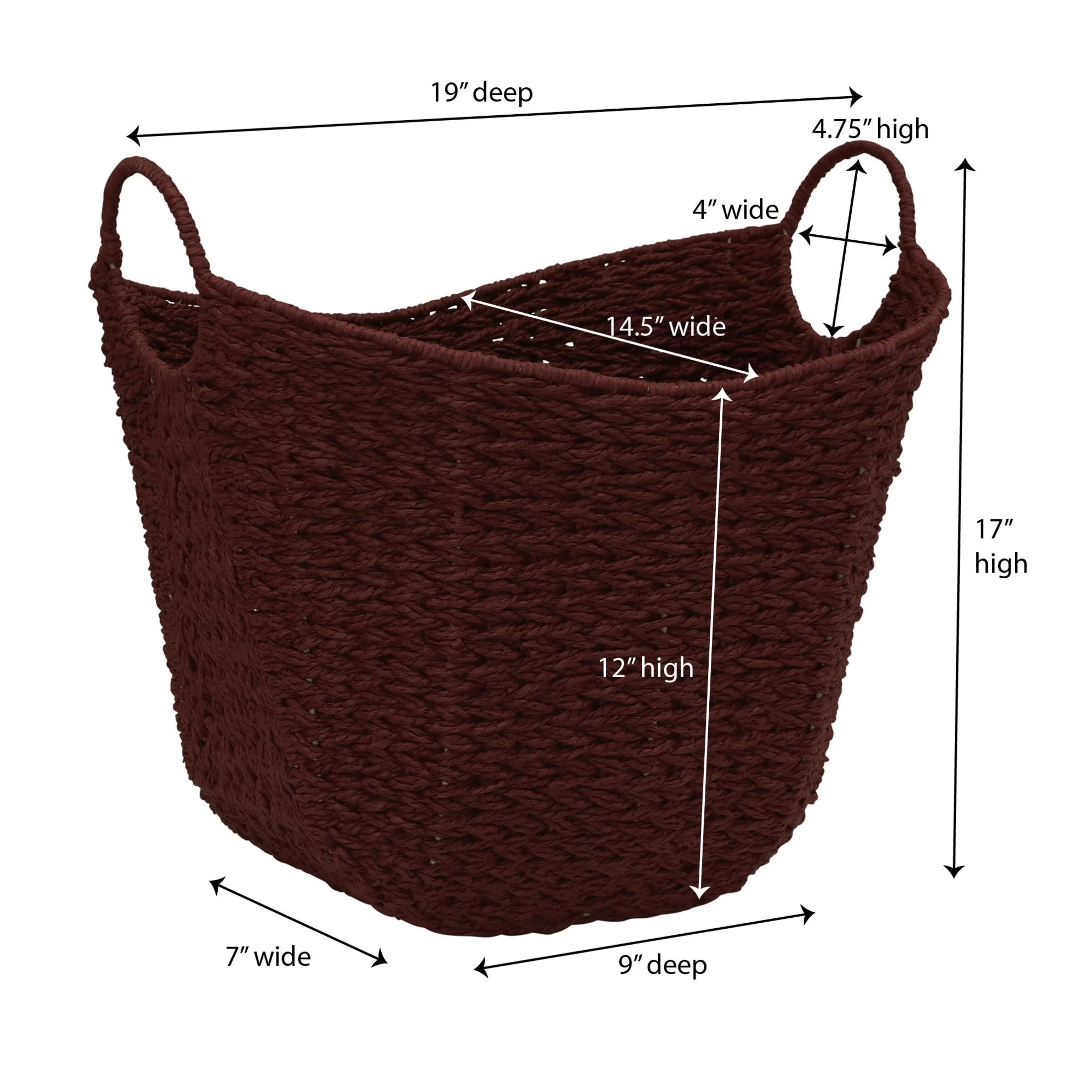 Household Essentials Paper Rope Basket with Handles, Natural Woven Woven Storage Basket, Great for Decoration or Organization