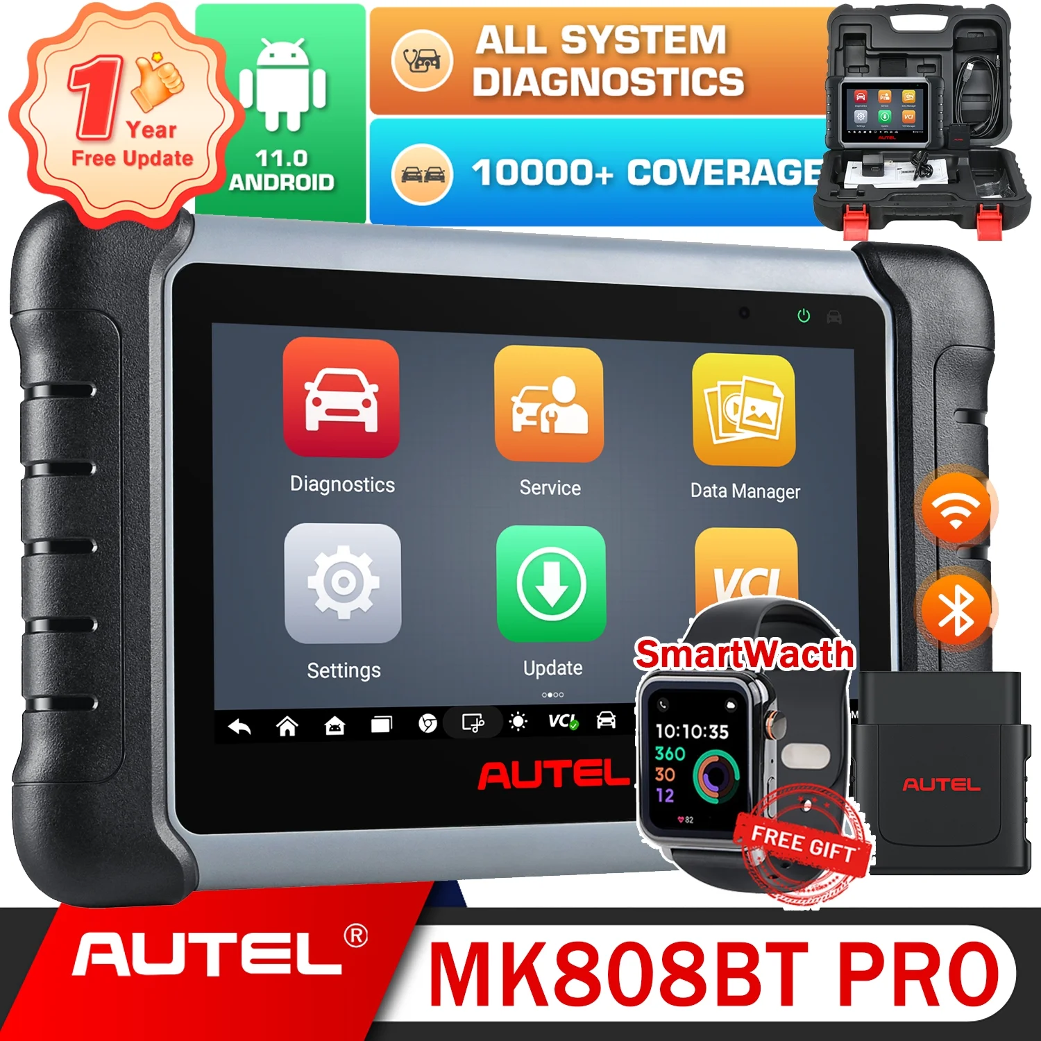 Autel MaxiCOM MK808BT PRO Gift SmartWacth, 3000+ Bidirectional Diagnostic Tool, Bi-Directional Active Test 2024 Upgrade of MK808S MX808S