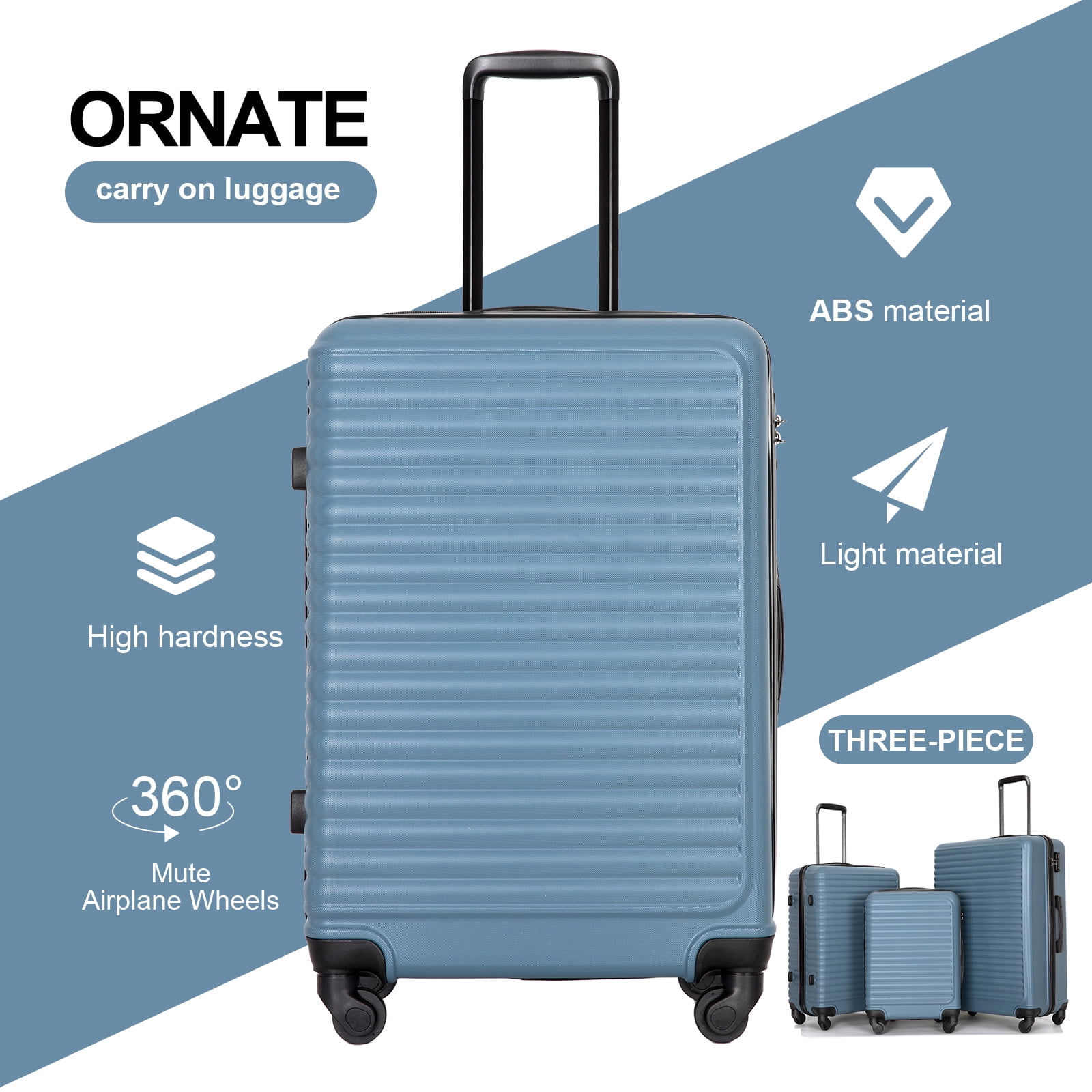 Travelhouse 3 Piece Hardside Luggage Set Hardshell Lightweight Suitcase with TSA Lock Spinner Wheels 20in24in28in.(Blue)