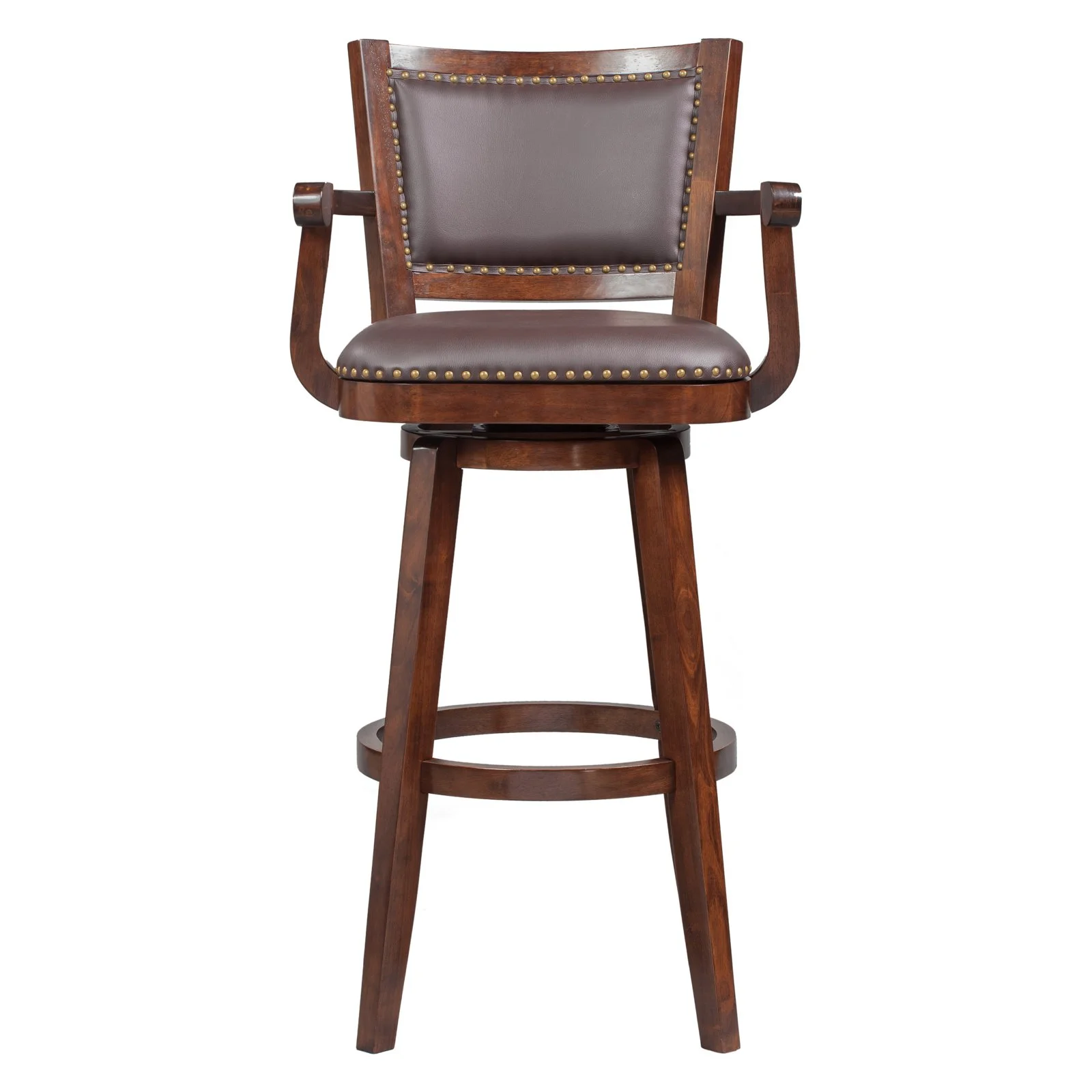 Boraam Broadmoor 35in. High Back Swivel Wood Kitchen Bar Stool with Arms, Cappuccino Finish