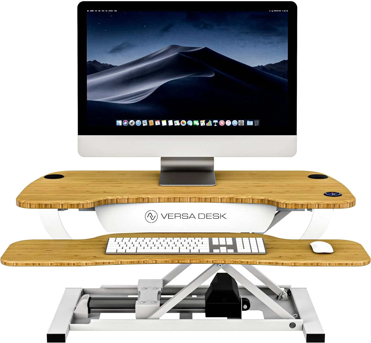 VersaDesk® PowerPro 36 x 24 Electric Standing Desk Converter Maple Made With Wood & Steel USB Port.